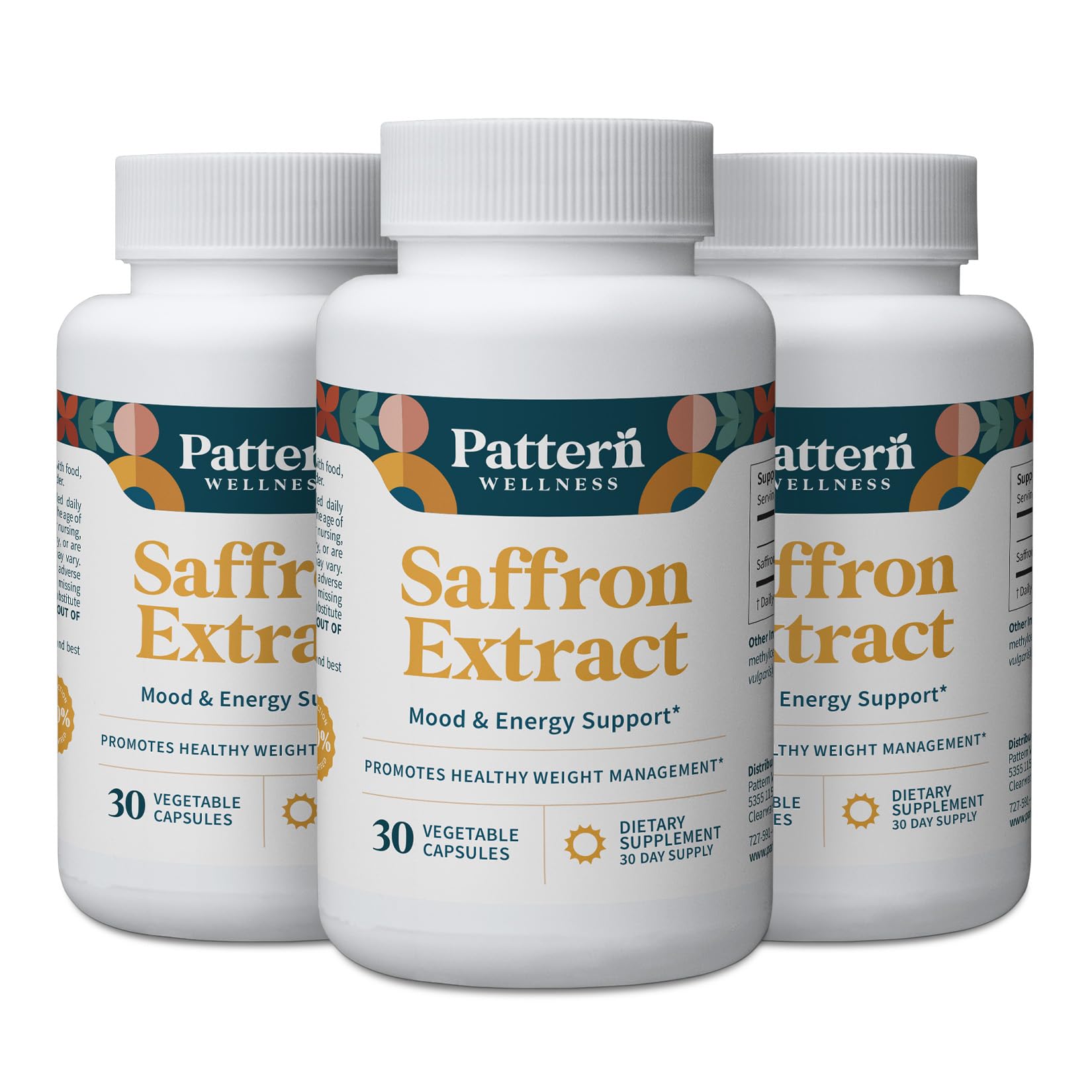 Pattern Wellness Saffron Extract – Mood & Wellness Support – 88.5mg Saffron Supplement – Non-GMO & Gluten-Free – 90 Capsules