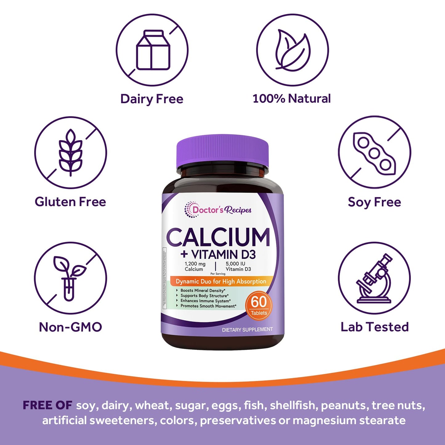 Doctor's Recipes Calcium 1200 mg with Vitamin D3, 60 Tablets