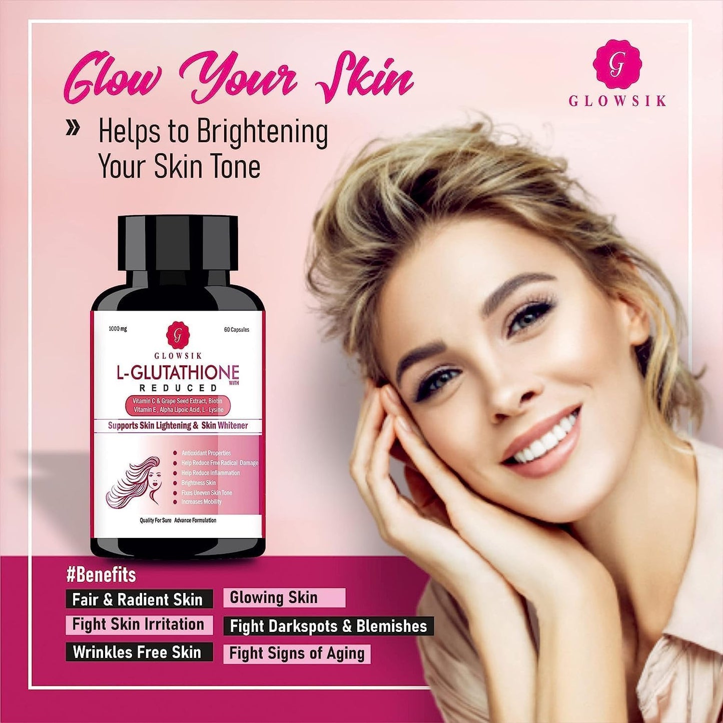 Generic Organic Touch Boitec Natural & Pure L Glutathione Capsules with Alpha Lipoic Acid, Grape Seeds, Vitamin C and E, with Power of Biotin-1000mg- 60 Capsules