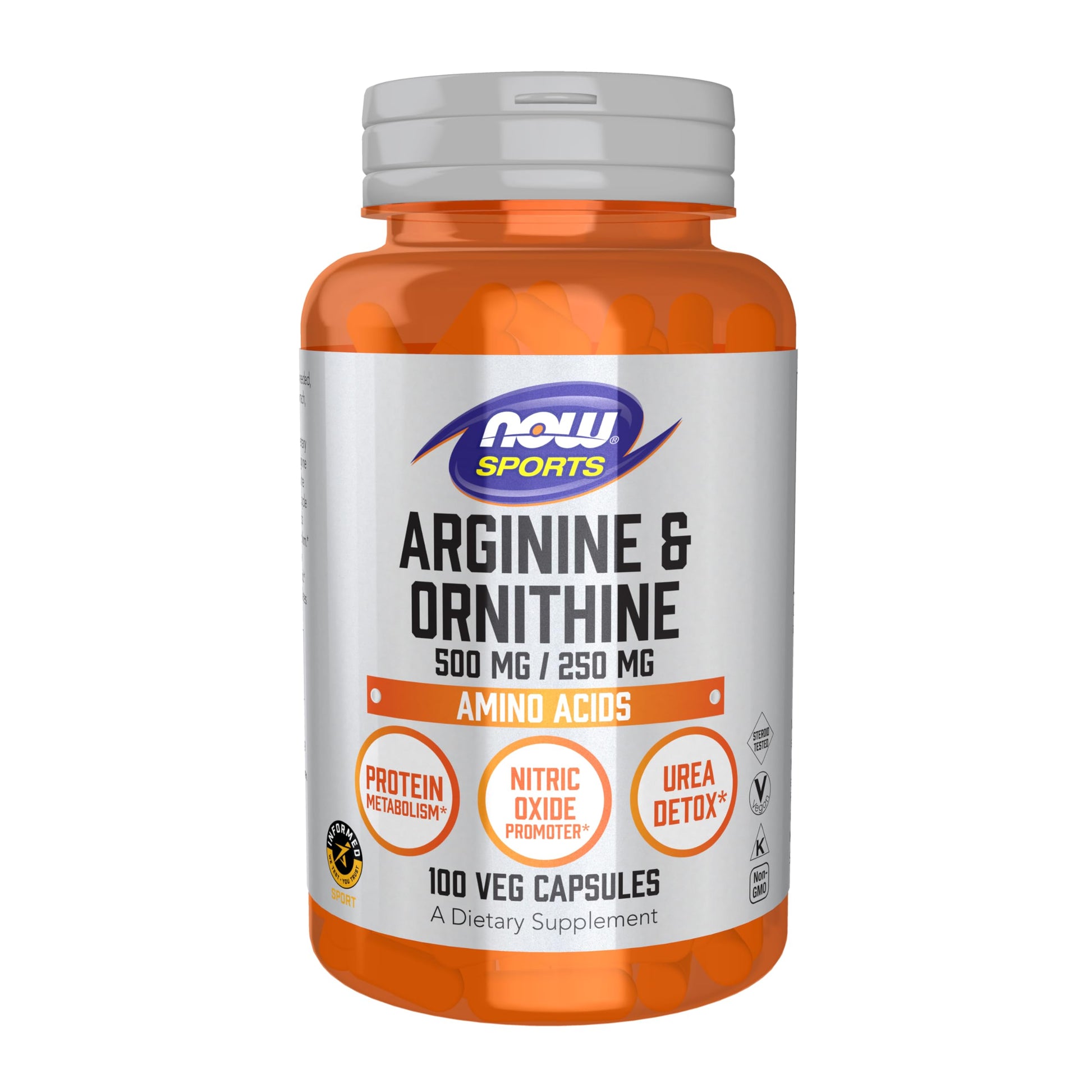 NOW Foods Arginine & Ornithine 500/250 mg, Amino Acids Capsules, 100 Count