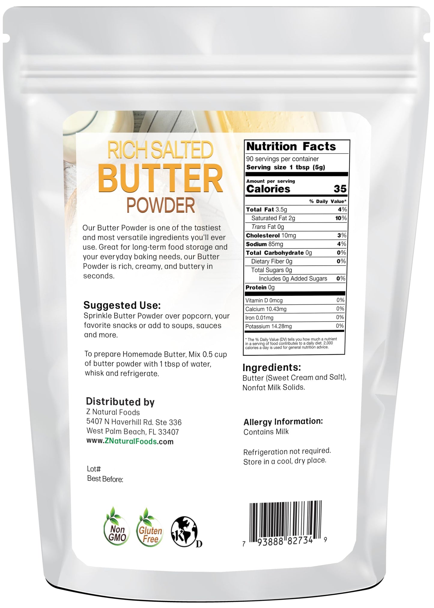 Z Natural Foods Rich Salted Butter Powder, 1 lb (16 oz)