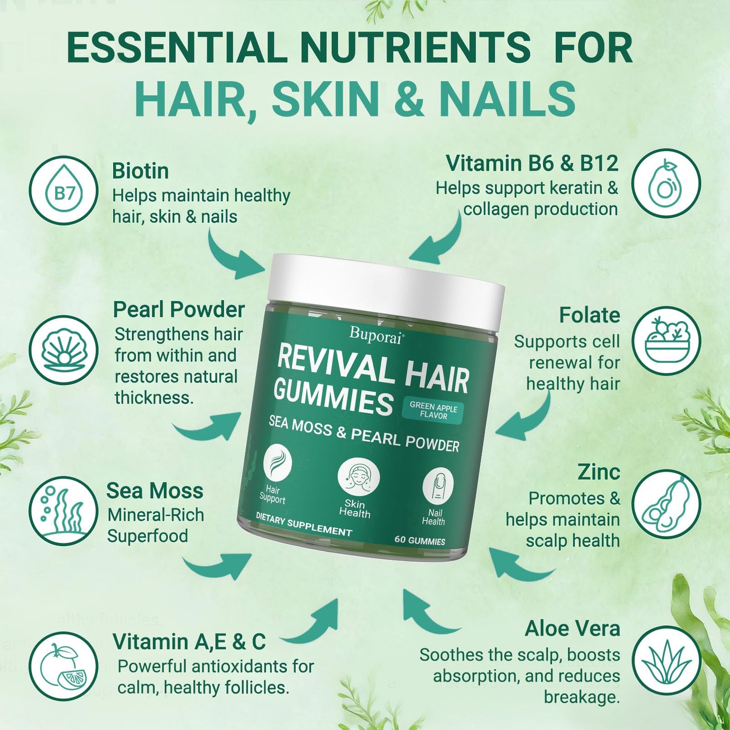 Buporai Hair Growth Gummies 60 Count