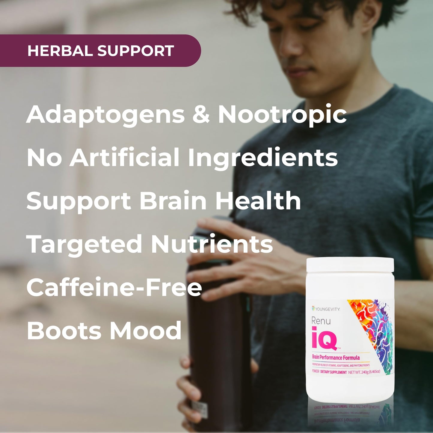 Youngevity Renu iQ Brain Boost, Anti-Aging Resveratrol with Grape Skin, Bacopa Monnieri, Rhodiola Root, Polygonum Cuspidatum Root - Natural Energy Powder, 11 Ounces