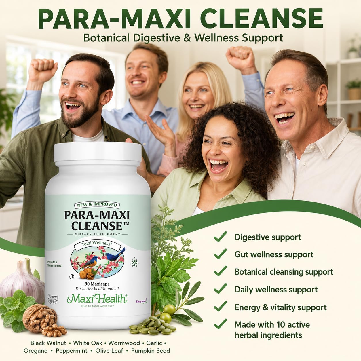 Maxi Health 10-in-1 Wormwood Black Walnut Clove Cleanse for Humans Capsules 90 Count