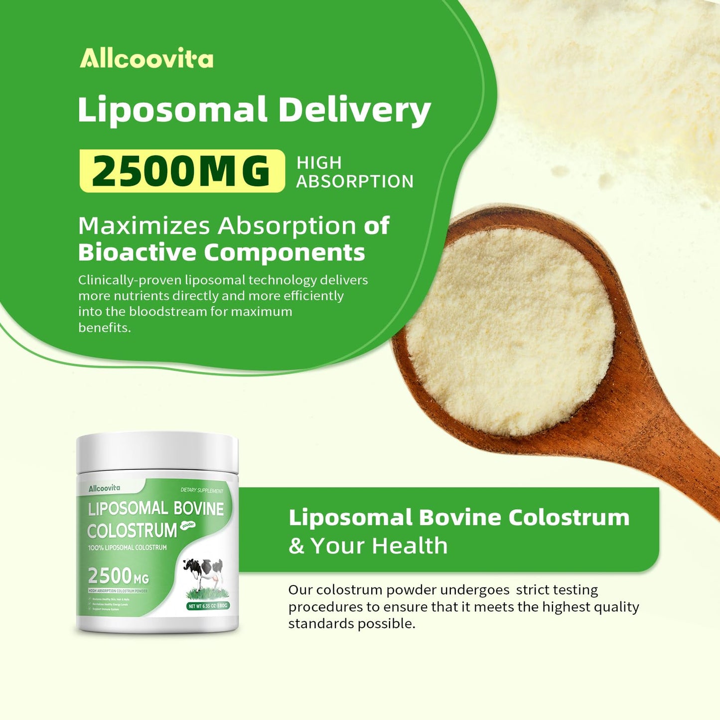 Allcoovita Liposomal Bovine Colostrum Powder 6.35 oz