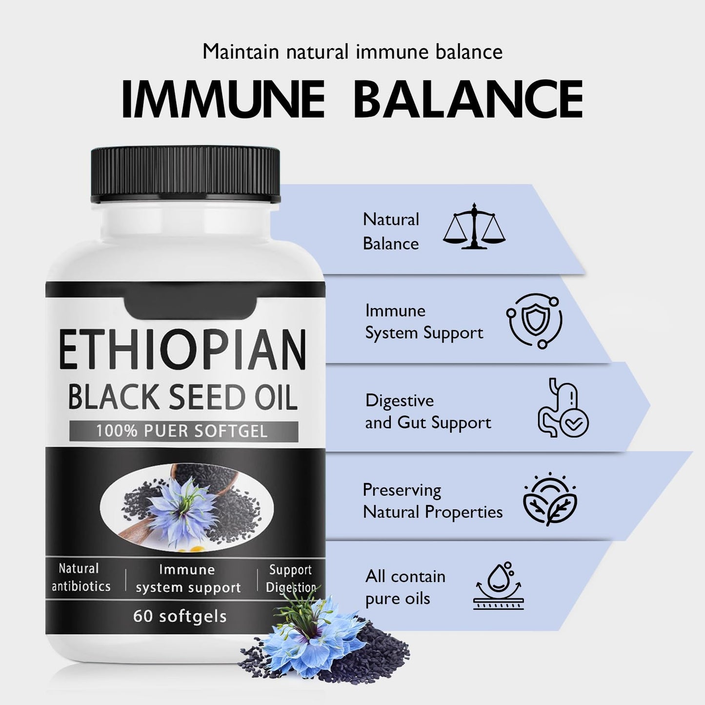 elesysy Ethiopian Black Seed Oil Softgels, 60