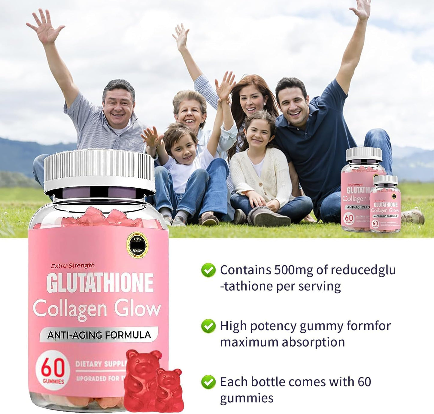 AQILUN Glutathione Collagen Glow Gummies, 60 Count