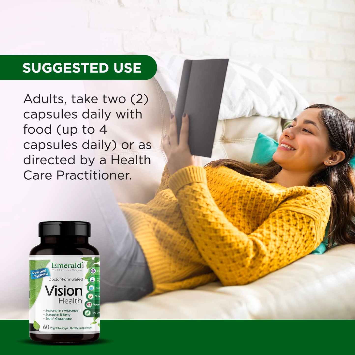 Emerald Labs Vision Health - Premium Eye Health Supplement with Lutein, Zeaxanthin & Albion Chelated Zinc, Capsules, 60 Count