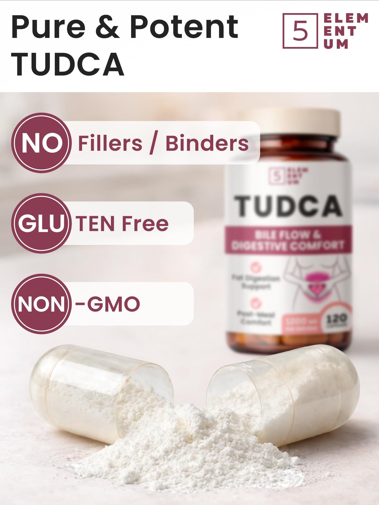 5 elementum Pure TUDCA Supplement 1200mg Capsule 60 Count