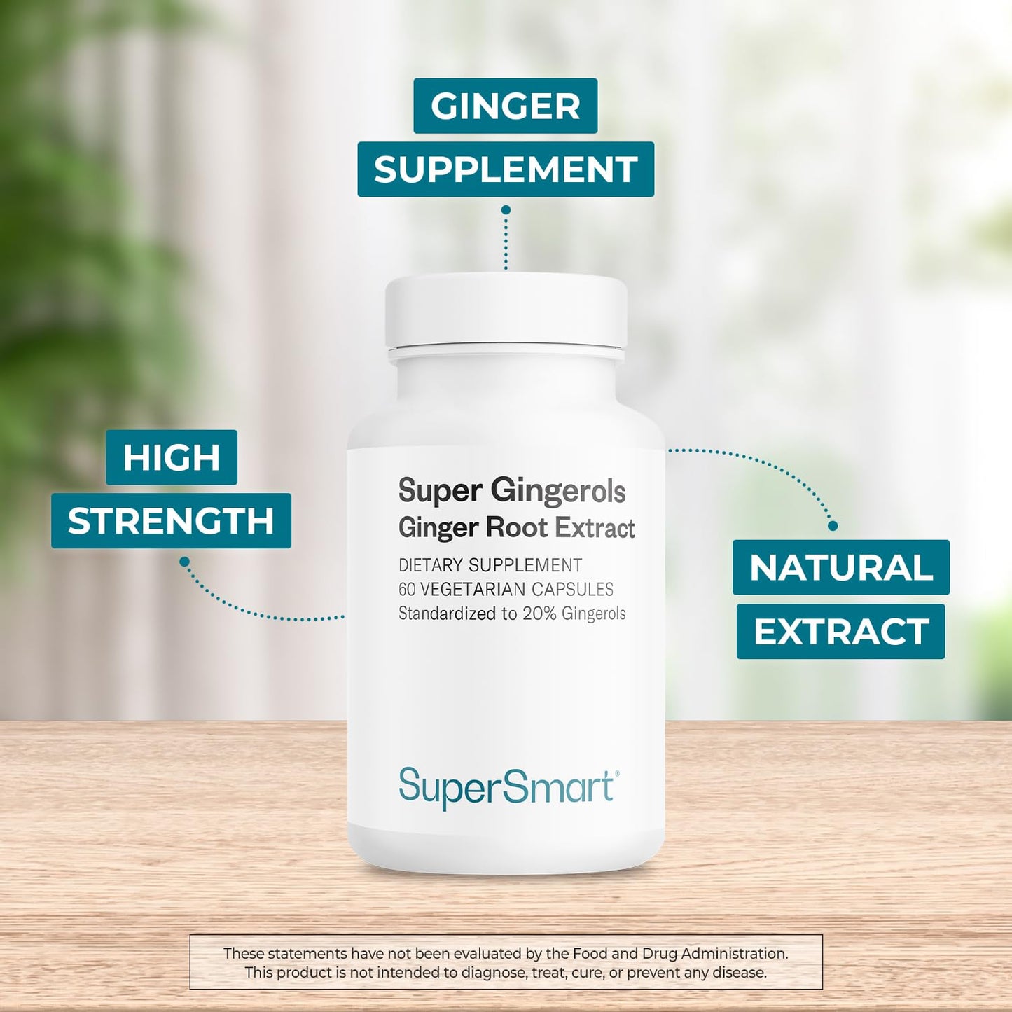 Supersmart Super Gingerols 400mg per Day (High Potency 20% Gingerol) Ginger Root Extract Capsules, 60 Count