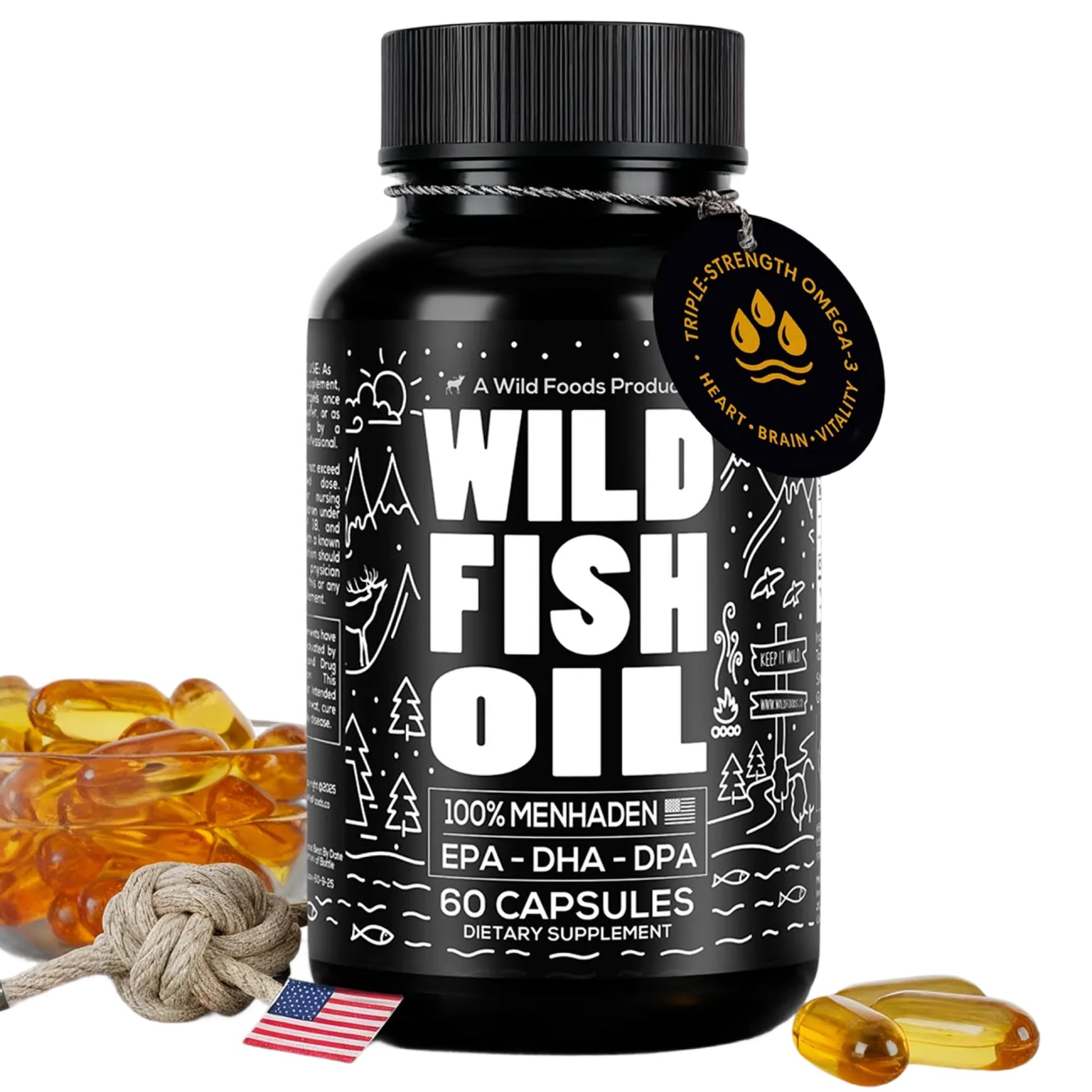 Wild Foods Fish Oil Omega-3 Supplements 1600mg EPA DHA DPA 60 Capsules