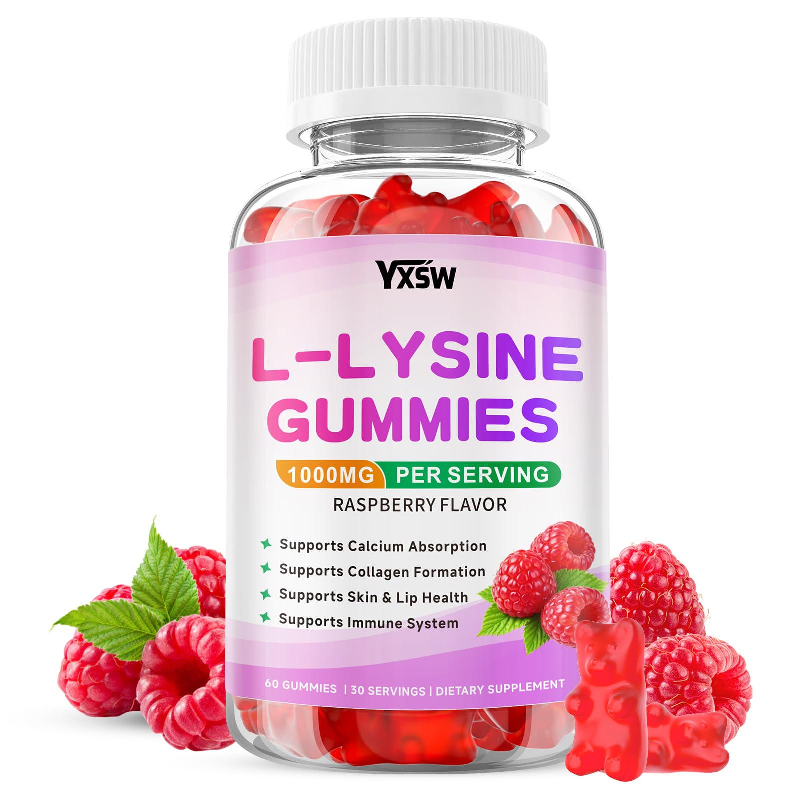 YXSW L-Lysine 1000mg Gummies 60 Count