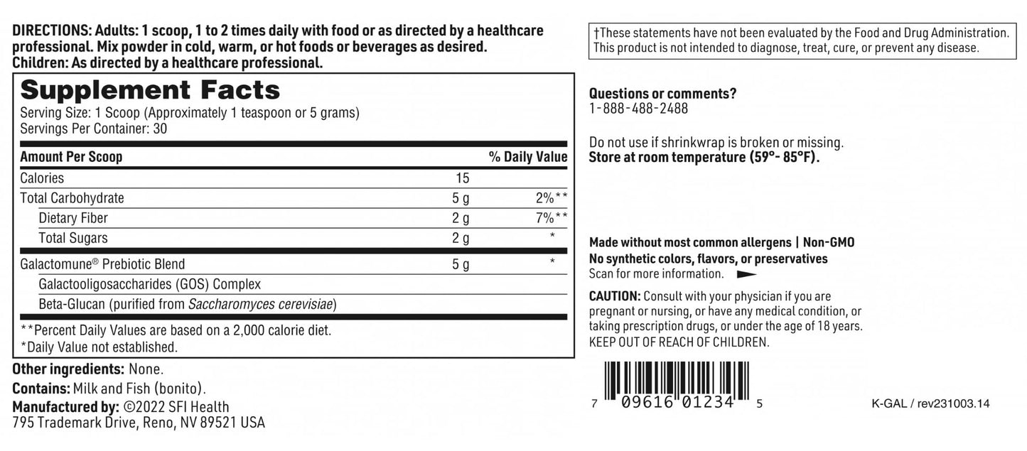 SFI Health Klaire Labs Galactomune Powder - Prebiotic Beta-Glucan & Galactooligosaccharides Immune Support, 5.3 Ounce