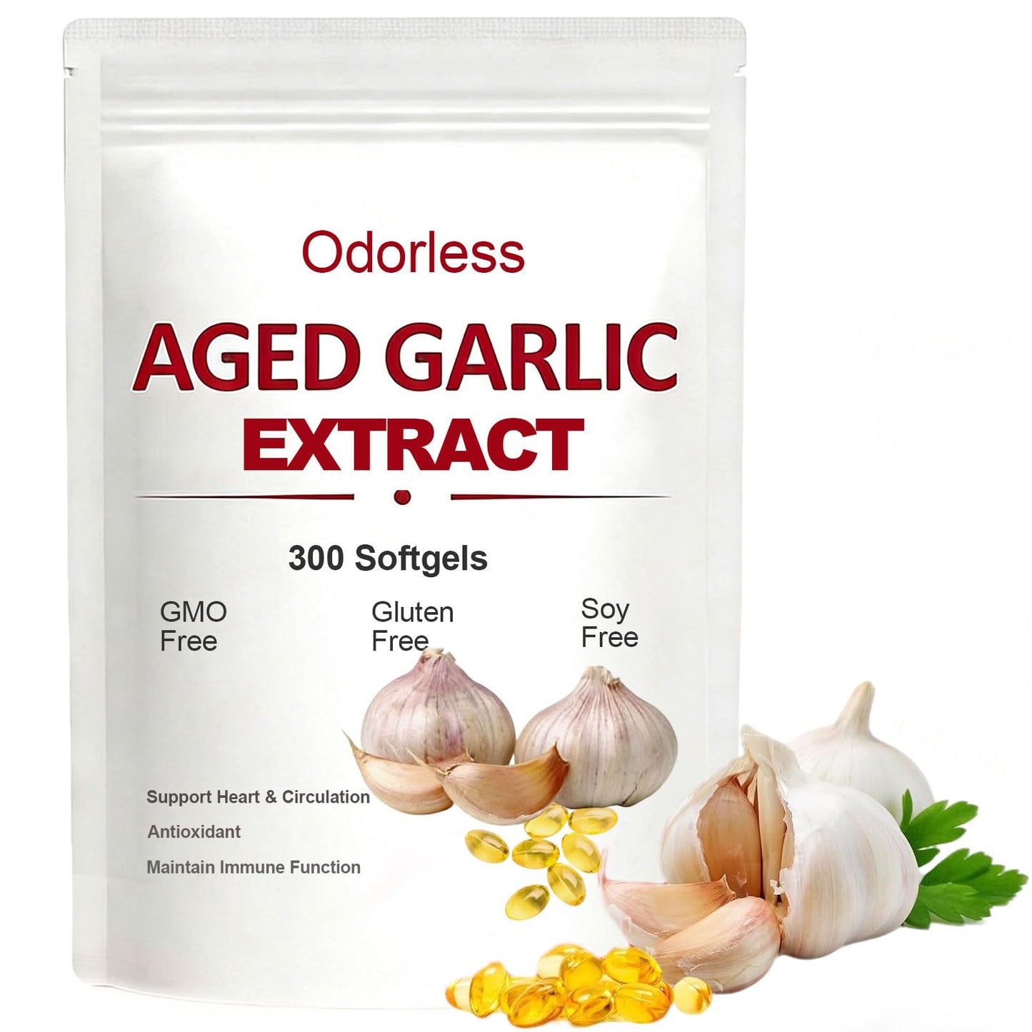 Axathibllu Aged Garlic Extract Odorless 15:1 Extract & 2-Year Low-Temp Aging Softgel, 300 Softgels