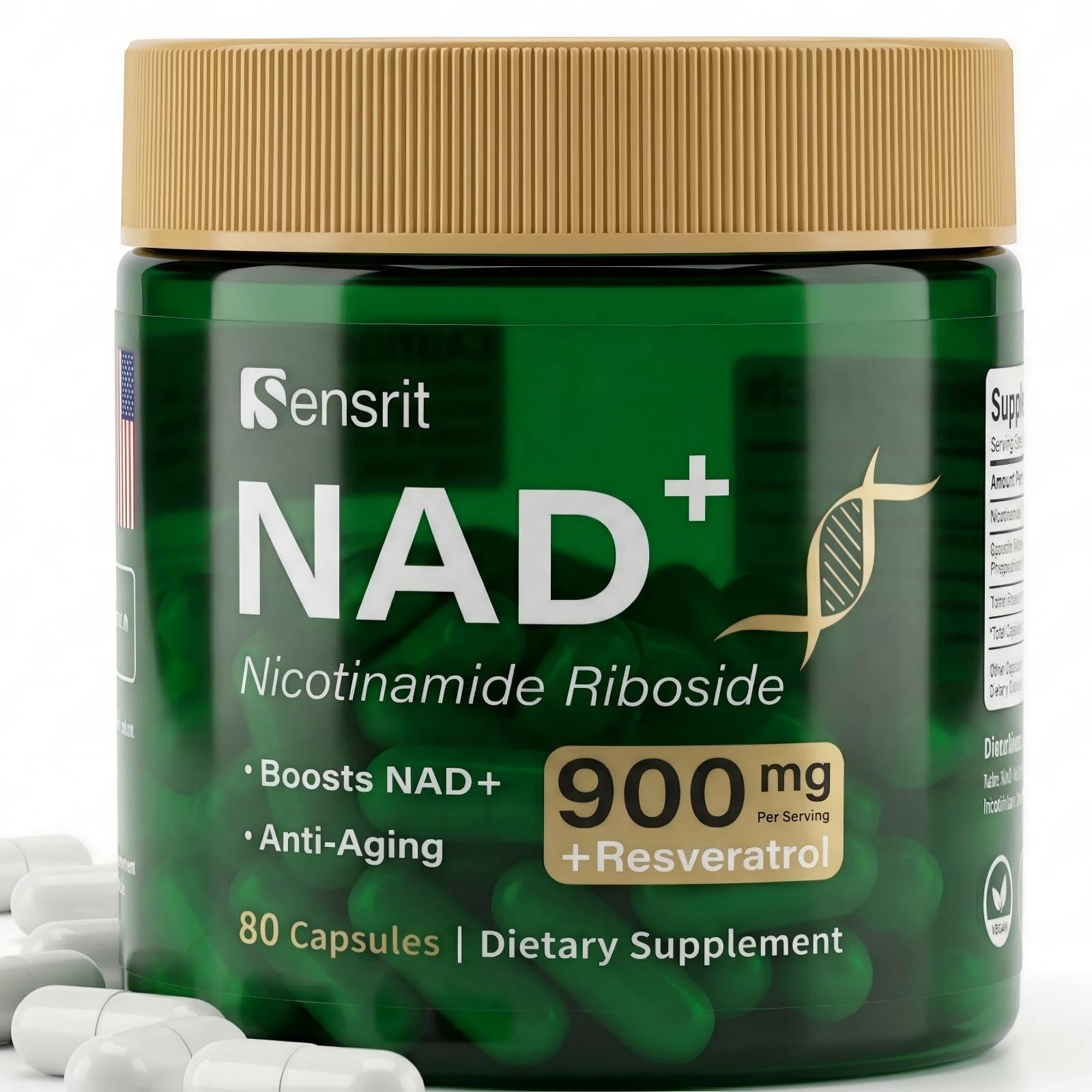 Sensrit NAD+ Supplement 1800mg with Trans-Resveratrol 400mg, 120 Capsules