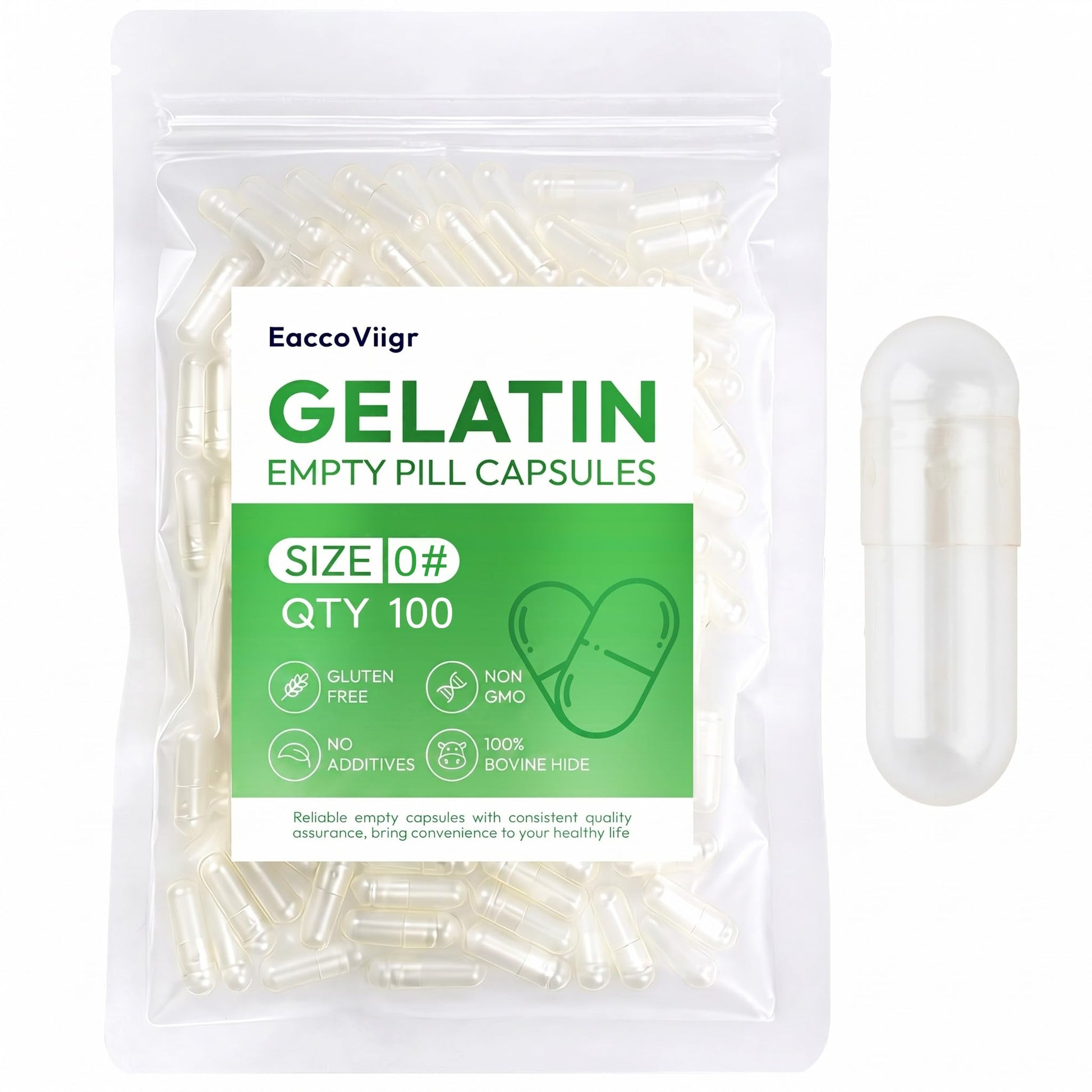 EaccoViigr Size 0 Gelatin Empty Capsules, 100 Count