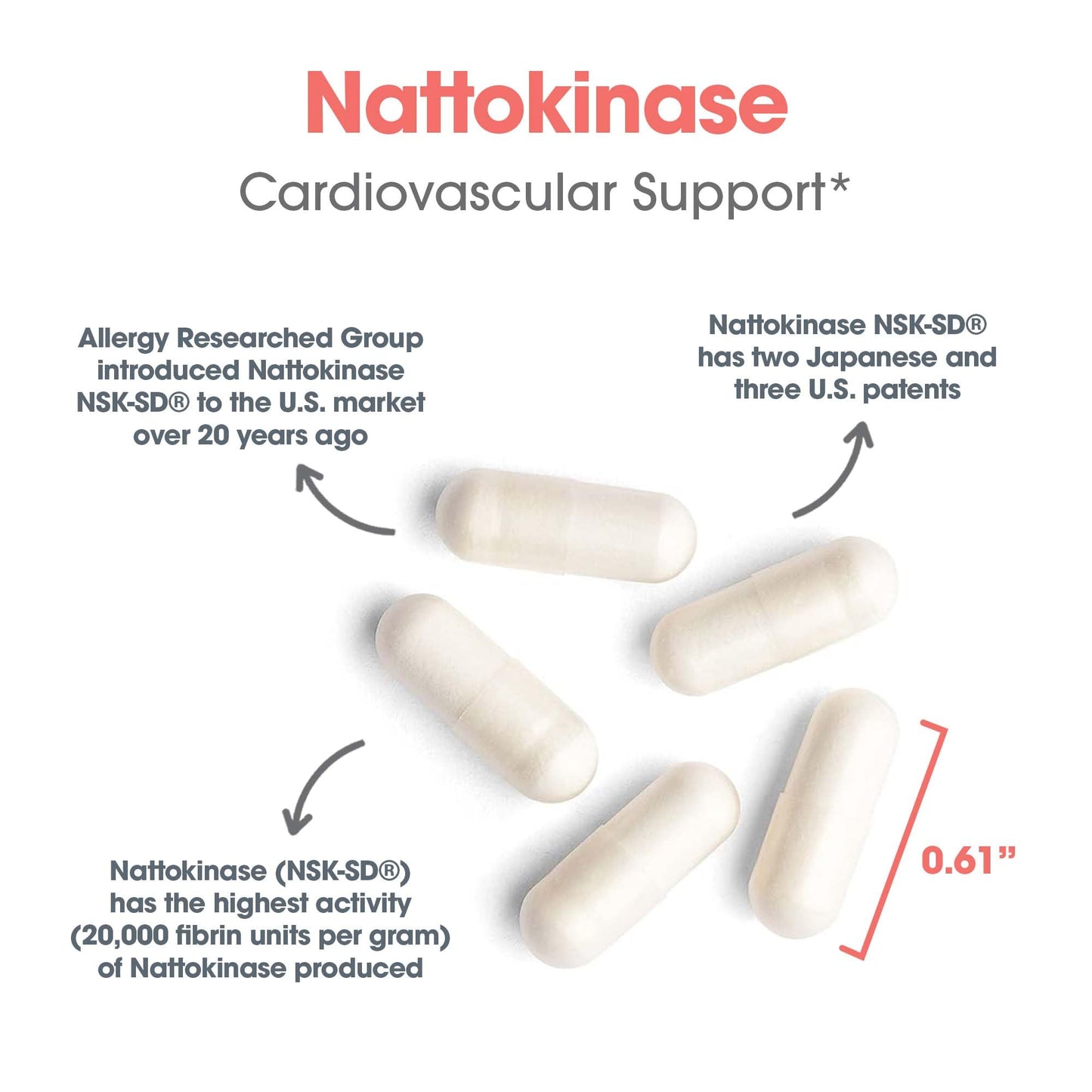 Allergy Research Group ARG Nattokinase 50 mg - Supplement to Support Healthy Circulation - Delivers NSK-SD from Fermented Soybeans per Serving - 300 Capsules