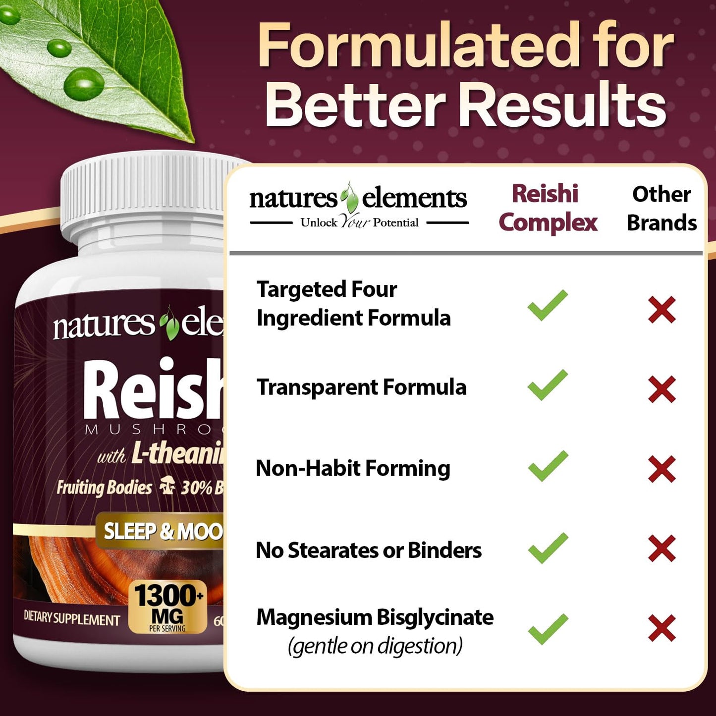 Natures Elements Reishi Mushroom Supplement Capsule 60 Count