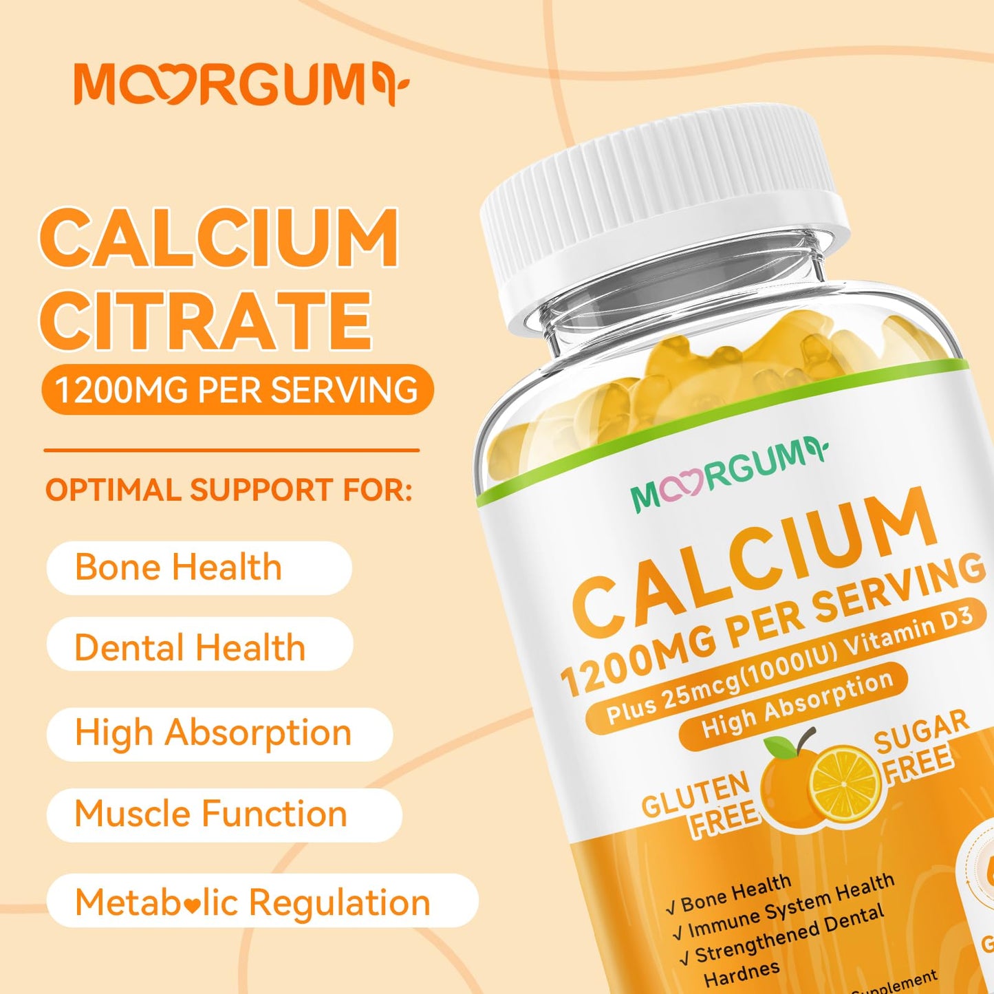 MOORGUMY Calcium Citrate Gummies 120 Count