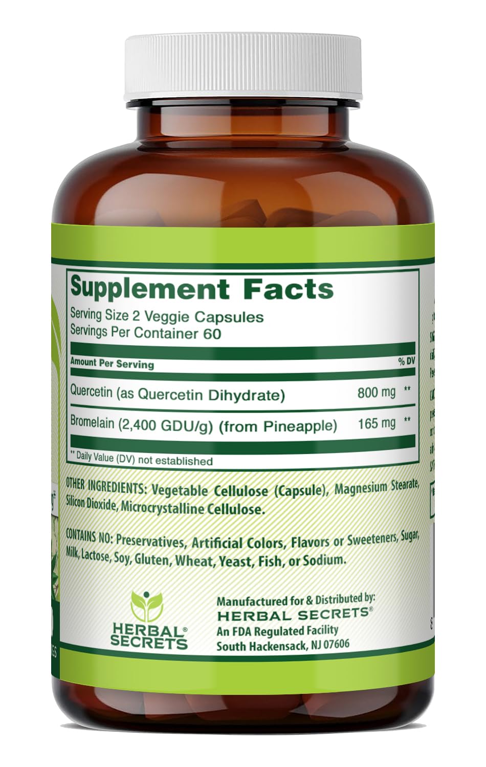 Herbal Secrets Quercetin 800mg with Bromelain 165mg Capsules 120 Count