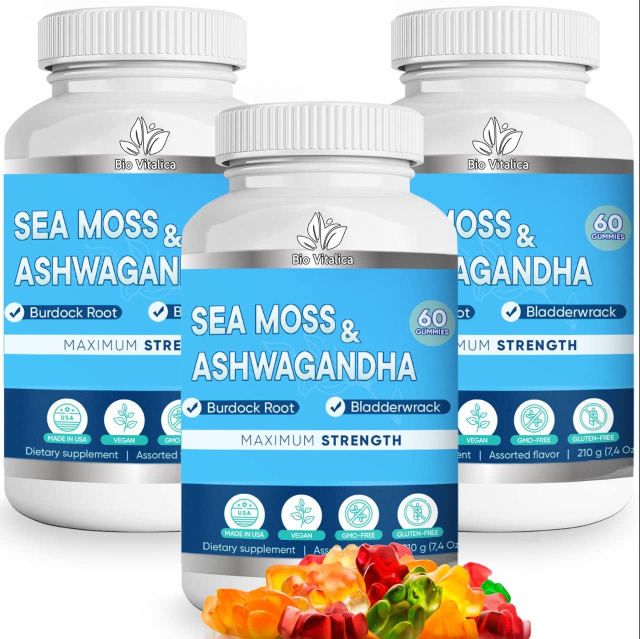 BIO VITALICA Sea Moss Ashwagandha Gummies, 180 Count