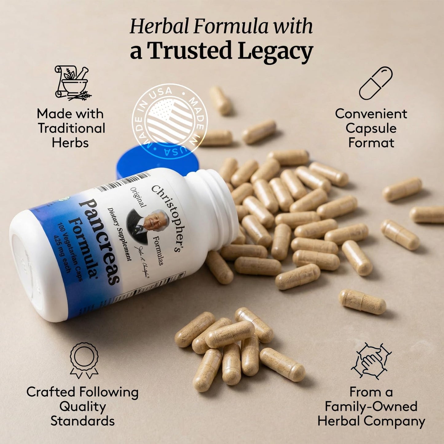 Christopher's Original Formulas Pancreas Formula - Pancreas Cleanse Detox & Repair - Probiotics for Digestive Health, 100 Capsules