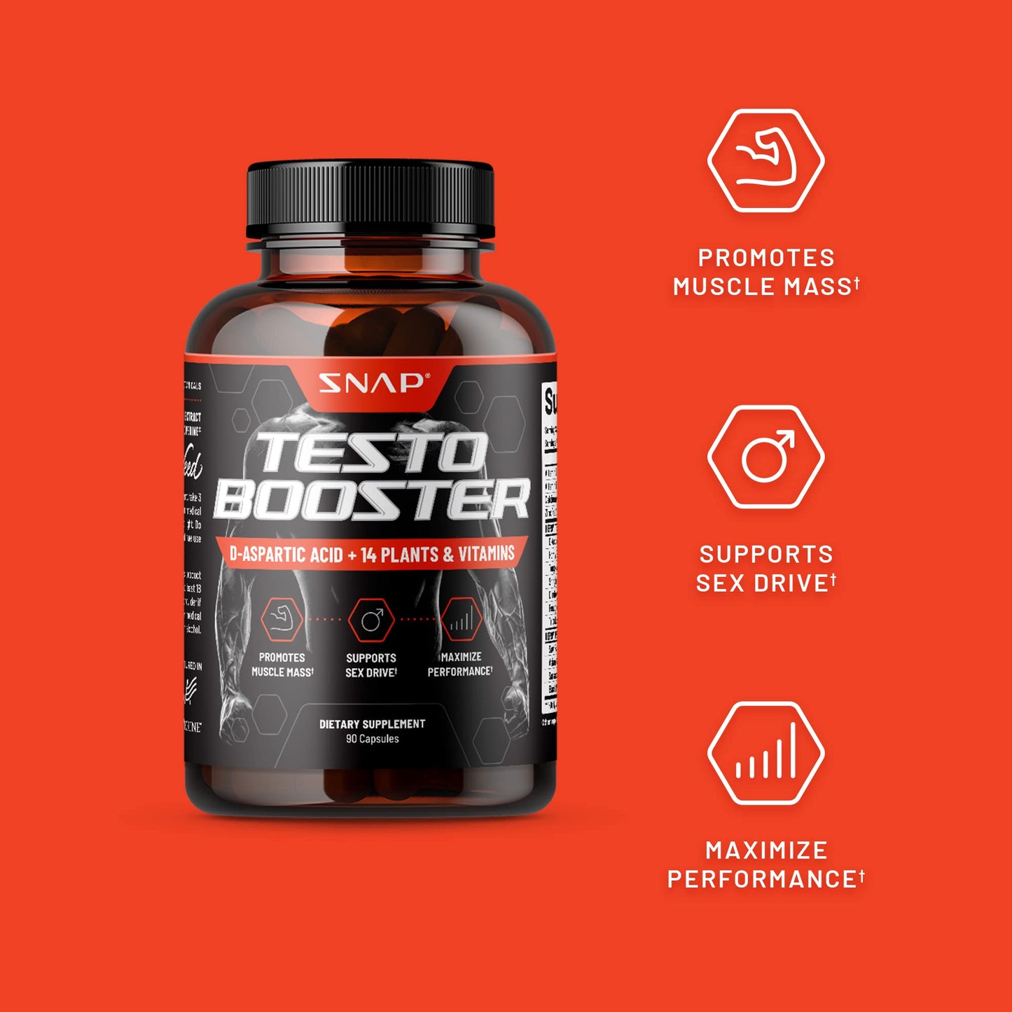 Snap Supplements Nitric Oxide Beet Root Testo Booster Capsules, 150 Count