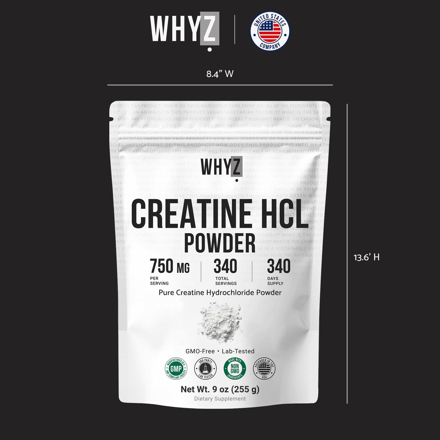 WHYZ Pure Creatine HCL Powder, 9 oz