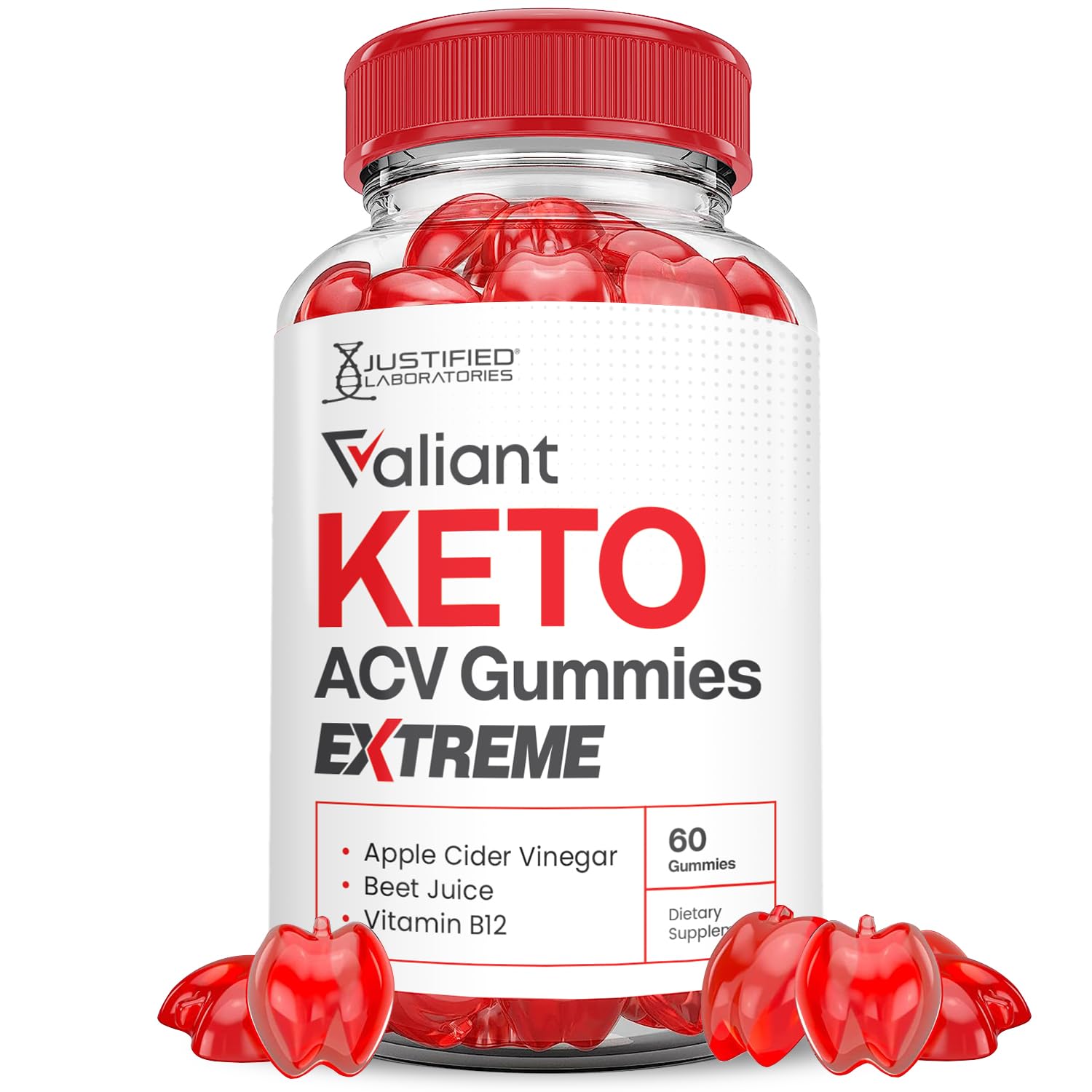 Justified Laboratories Valiant Keto ACV Gummies Extreme 2000mg, 60 Count