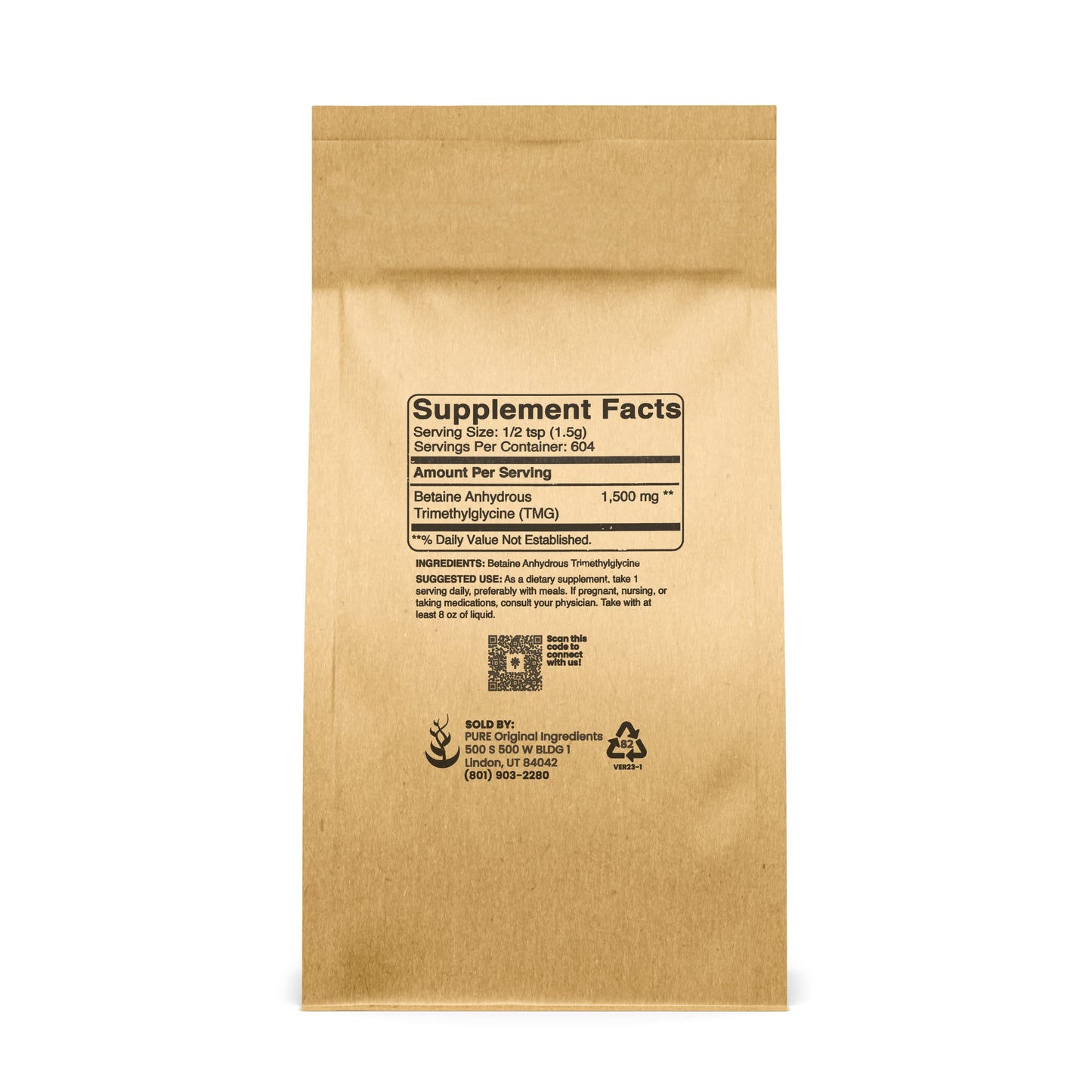PURE ORIGINAL INGREDIENTS Trimethylglycine (TMG) Powder, 32 oz