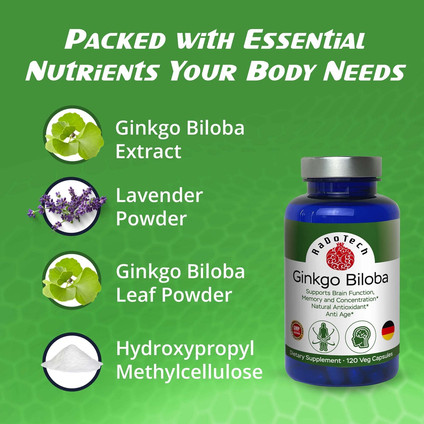 RaDoTech Ginkgo Biloba Capsules 120 Count