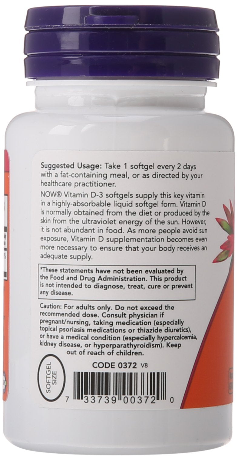 NOW Foods Vitamin D-3 5,000 IU Softgels, 120 Softgels