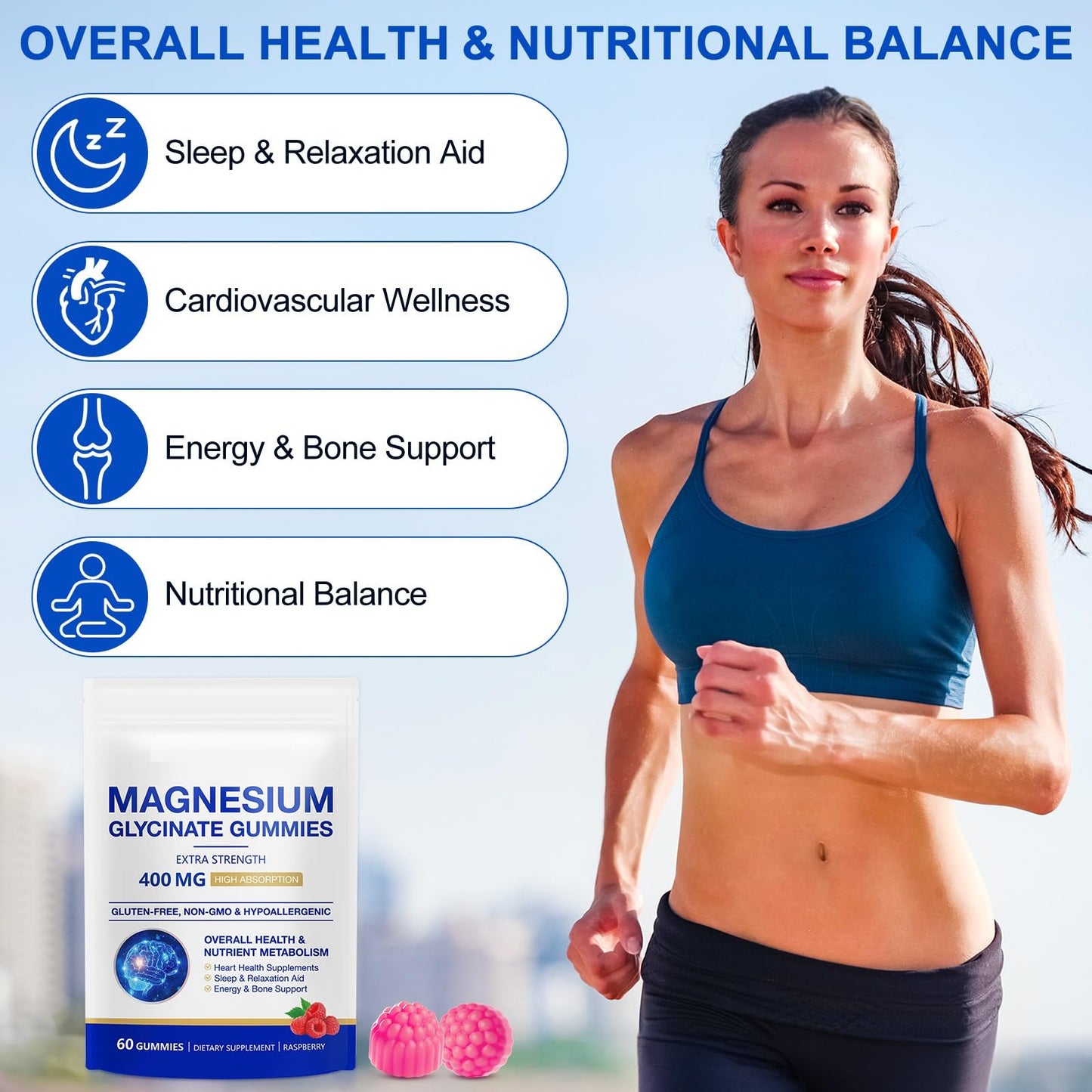 SOLEMEONY Magnesium Glycinate 400mg, 60 Gummies