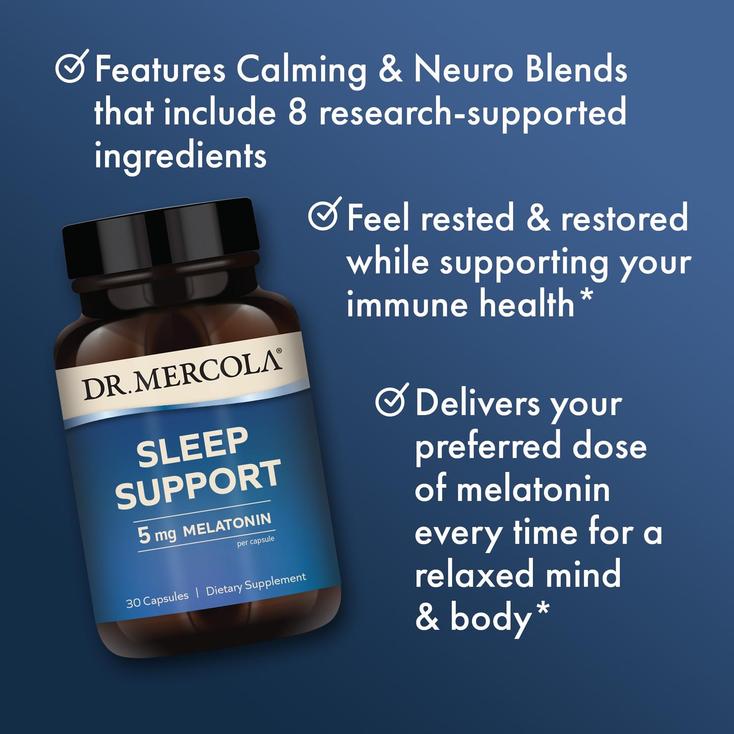 Dr. Mercola Sleep Support with Melatonin - Supports Restful Sleep & Relaxation - Melatonin with L-Theanine, 5-HTP, GABA & Chamomile Capsules, 30