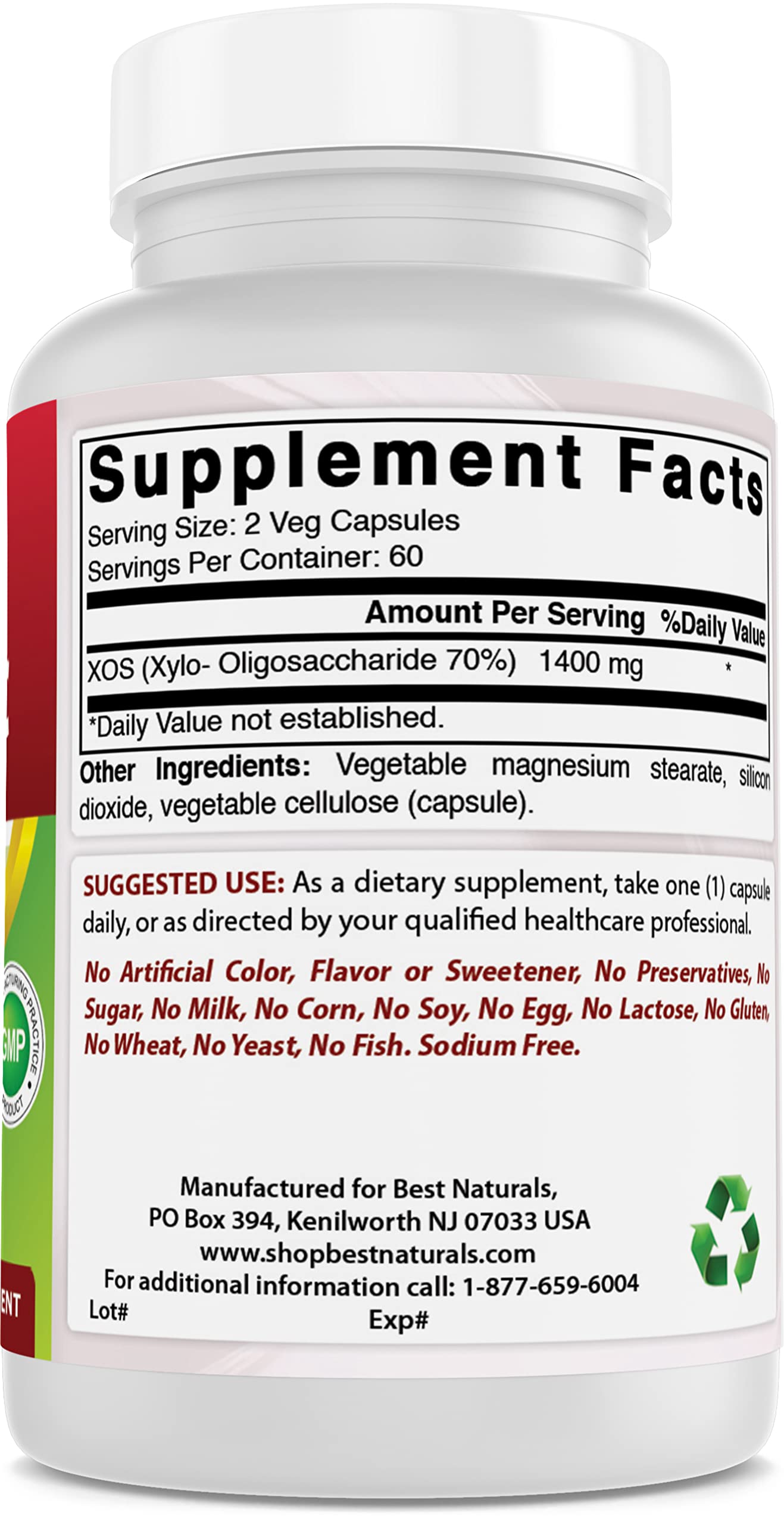 Best Naturals Prebiotics Fiber XOS (Xylo Oligosaccharide) 1400mg Serving 120 Veg Capsules