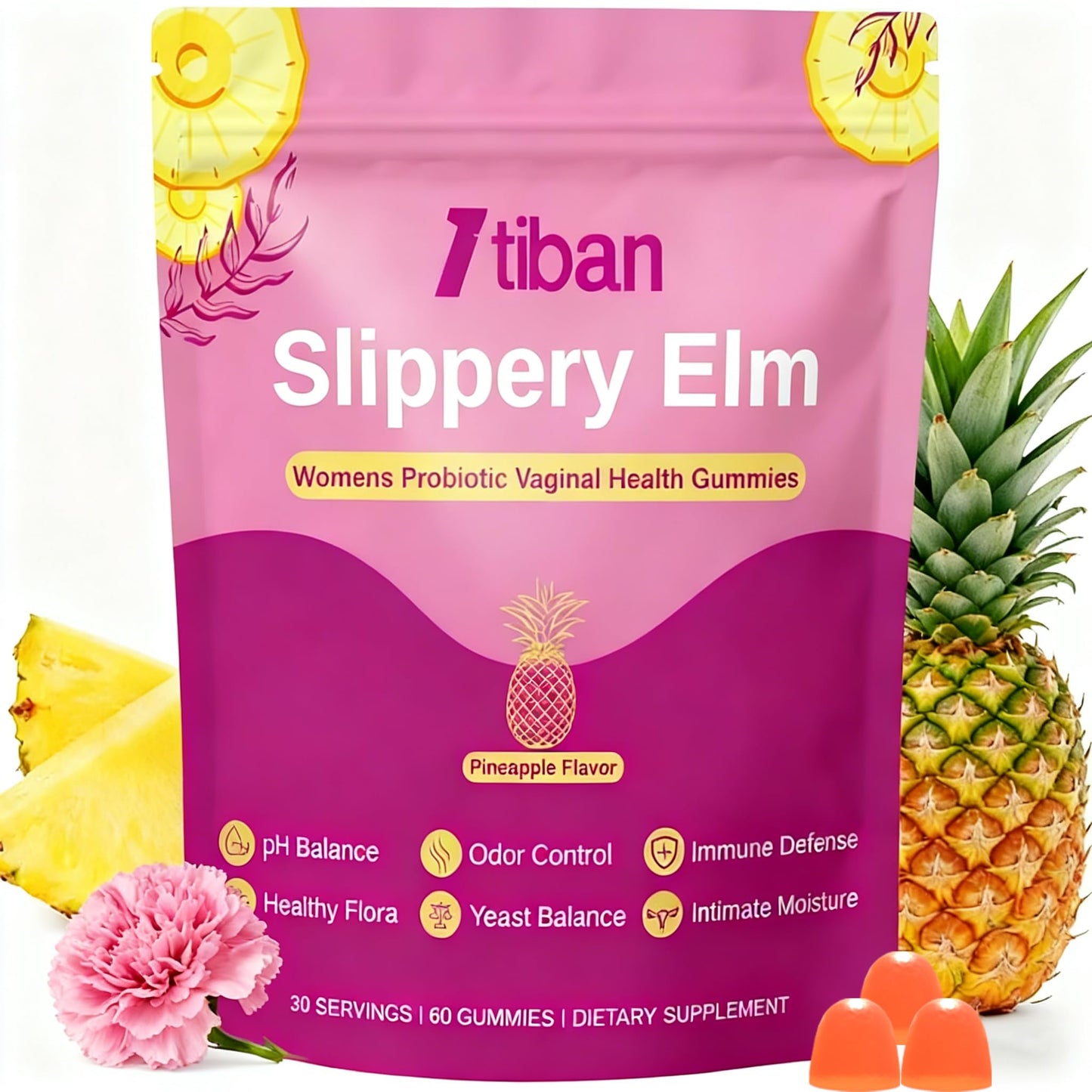 Itiban Slippery Elm Feminine Probiotic Moisture Gummies, 60 Count