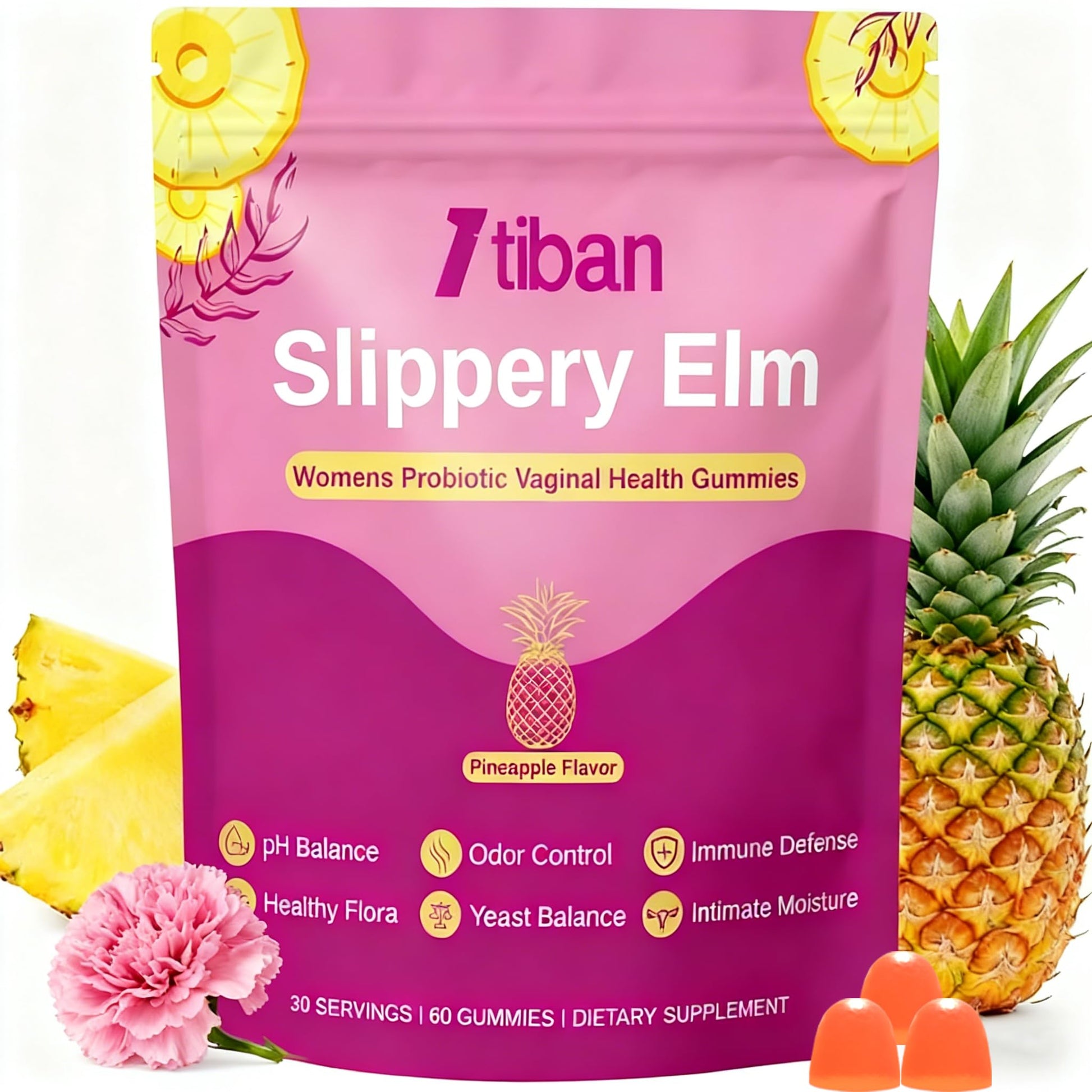 Itiban Slippery Elm Feminine Probiotic Moisture Gummies, 60 Count