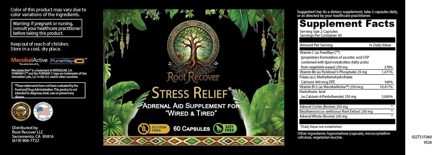 Root Recover Stress Relief Adrenal Aid Supplement Capsule, 60 Count