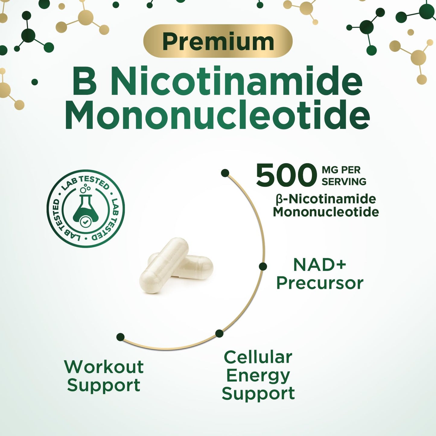 Nature's Nutrition NMN Supplement 500 mg β-Nicotinamide Mononucleotide - NAD+ Precursor - Vegan Capsules, 60 Capsules