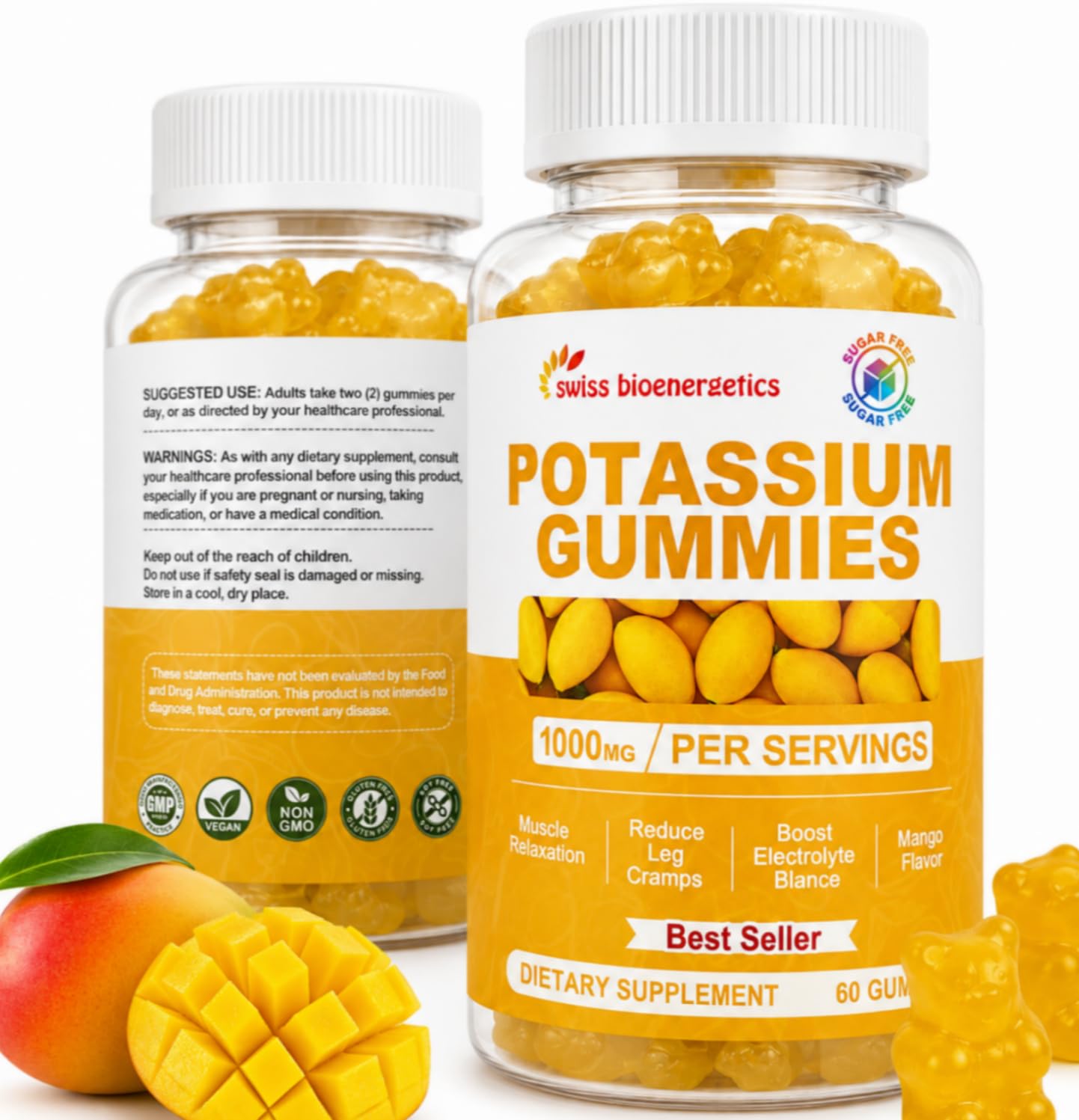 Swiss Bioenergetics Potassium Gummies for Adults & Kids, Mango Flavor 120 Gummies