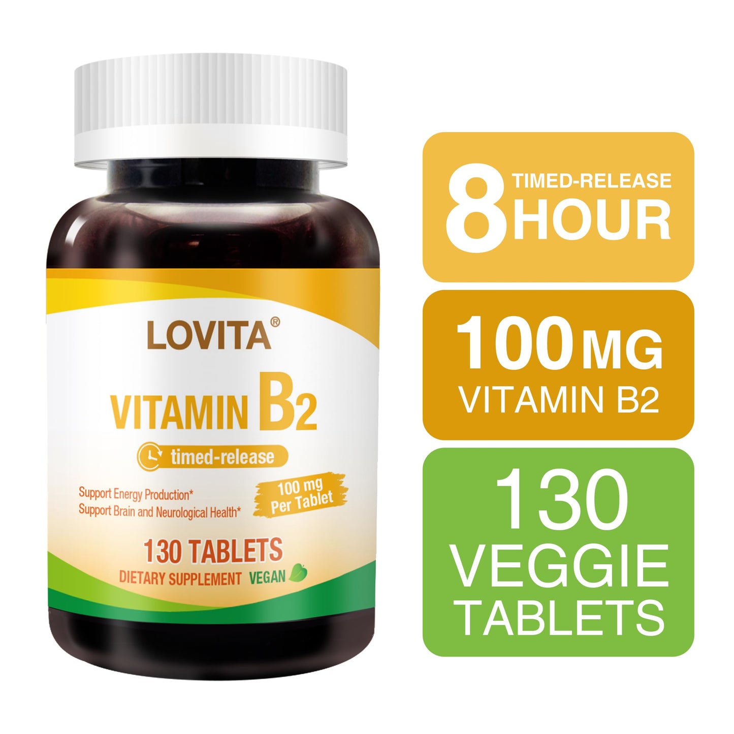LOVITA Vitamin B2 (Riboflavin) 100mg Tablet, 130 Count