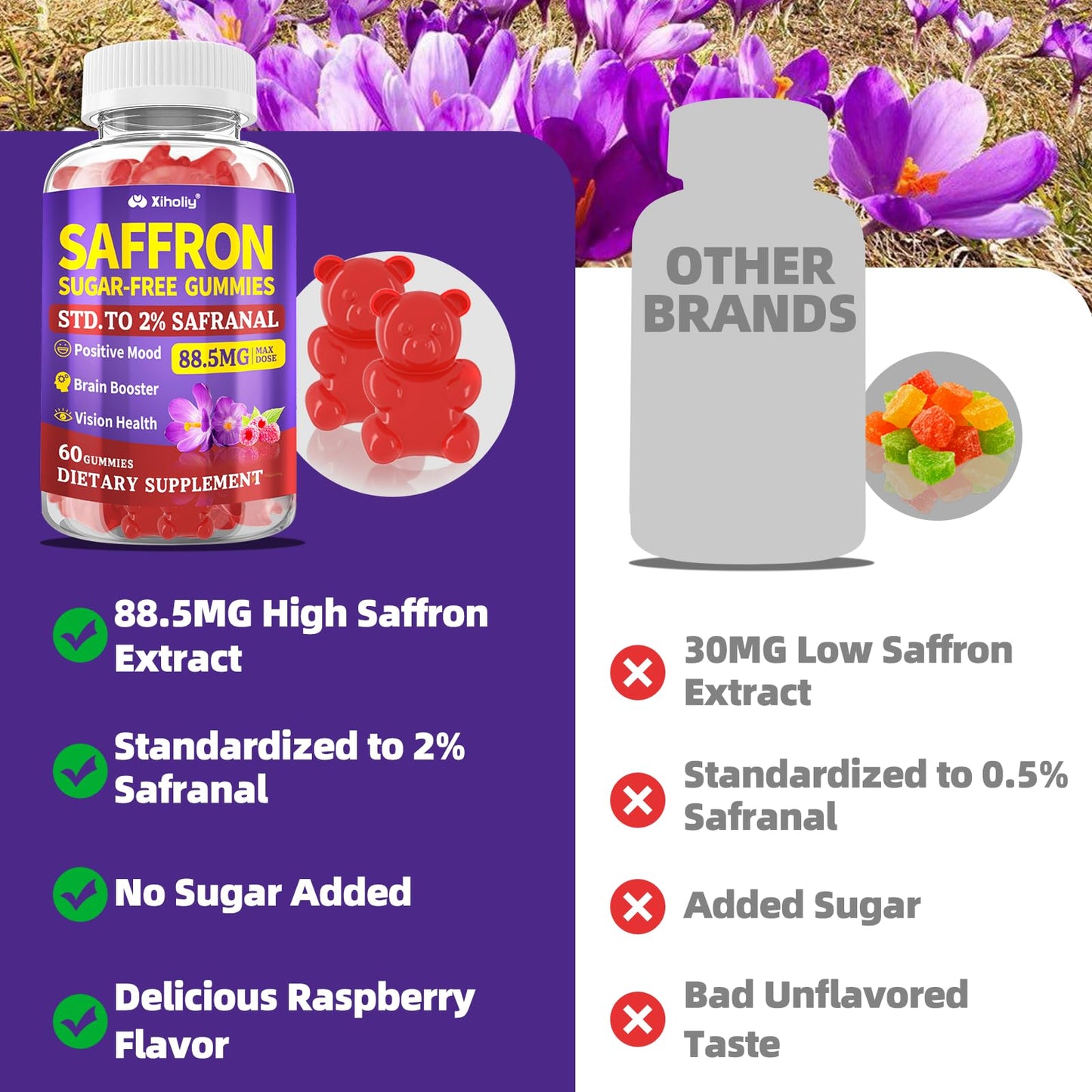 XIHOLIY Saffron Supplements Gummies, 60 Count
