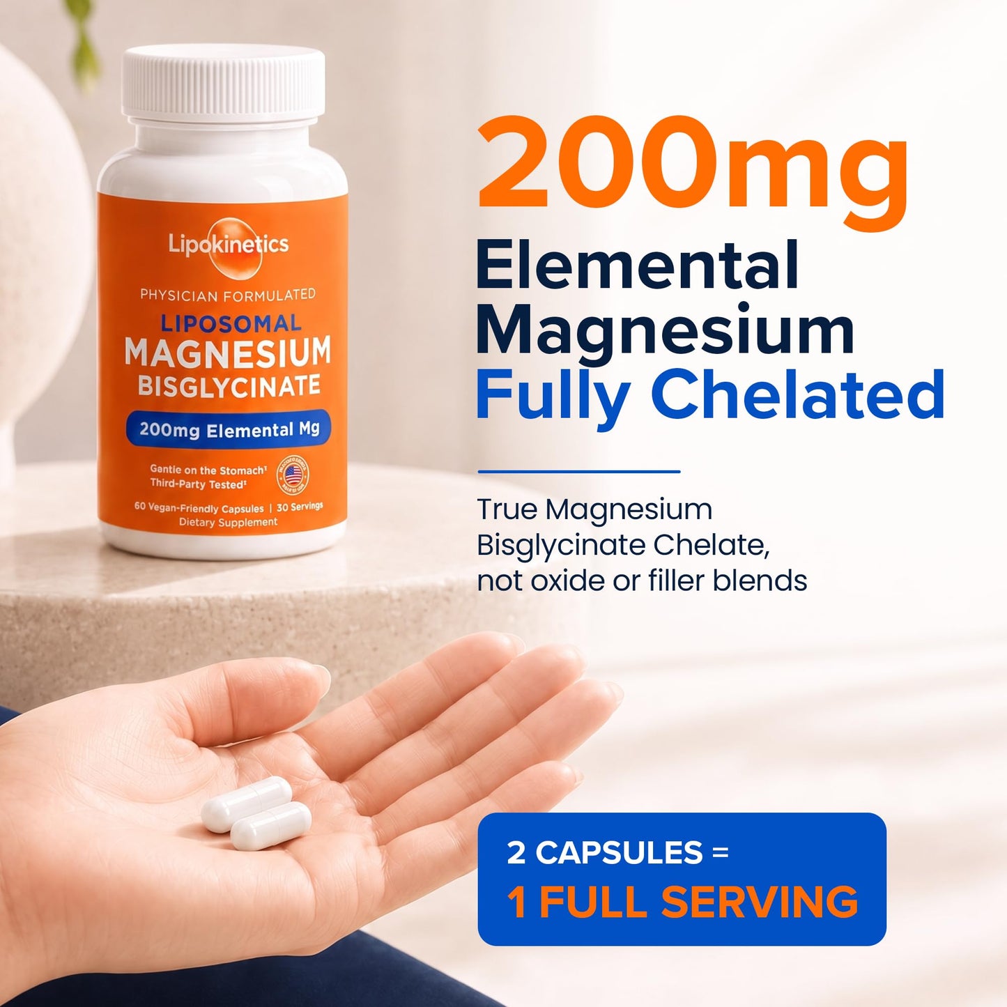 LIPOKINETICS Liposomal Magnesium Bisglycinate Capsules, 60 Count