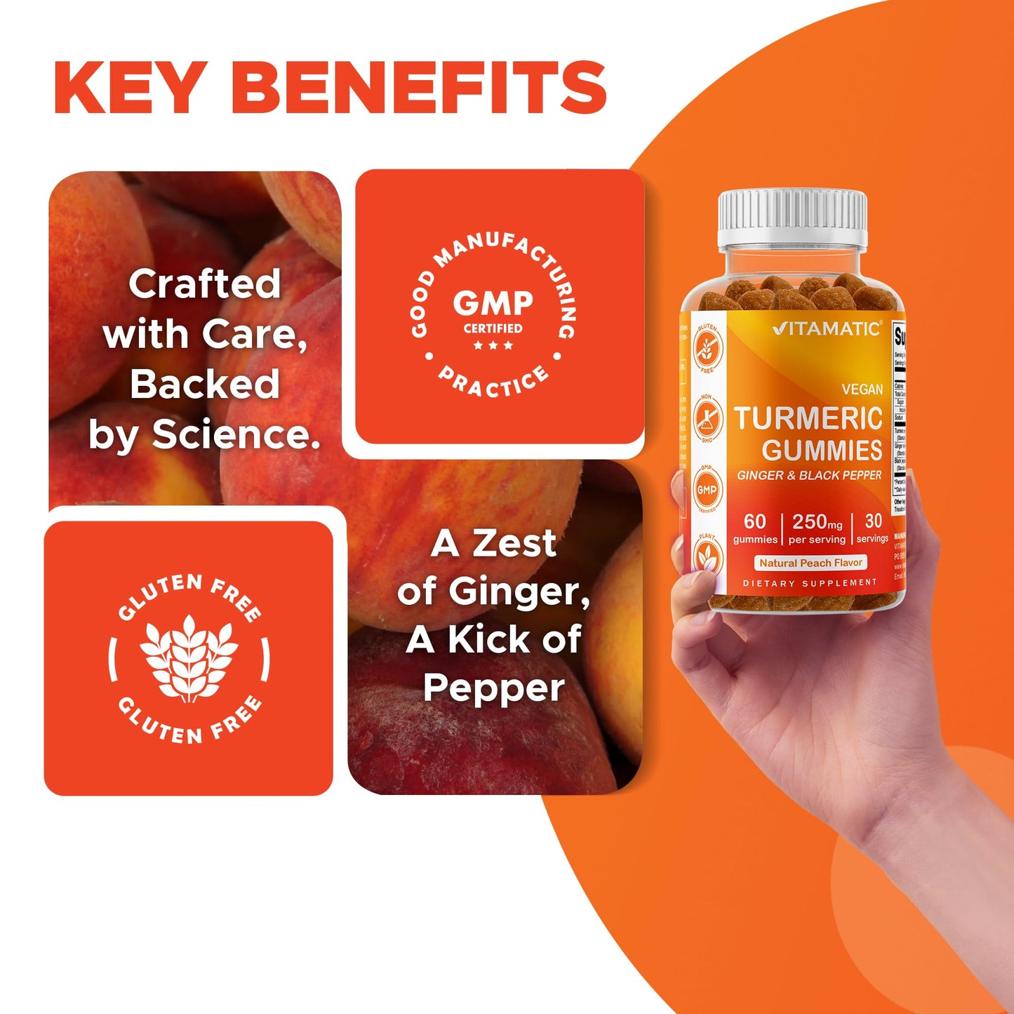 Vitamatic Turmeric Gummies with Ginger & Black Pepper Extract 60 Gummies