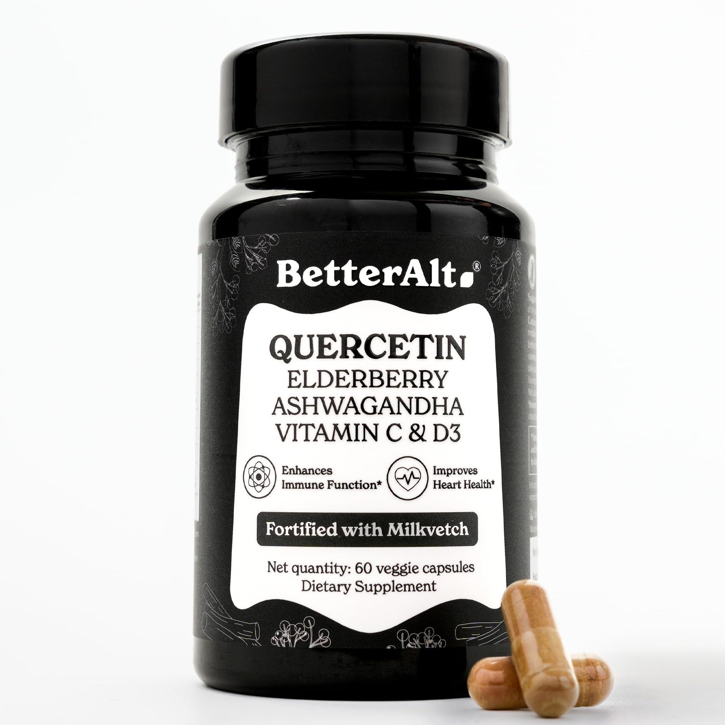 Better Alt Quercetin with Elderberry, Milkvetch, Ashwagandha, Holy Basil & 9 Potent Herbs, 60 Capsules