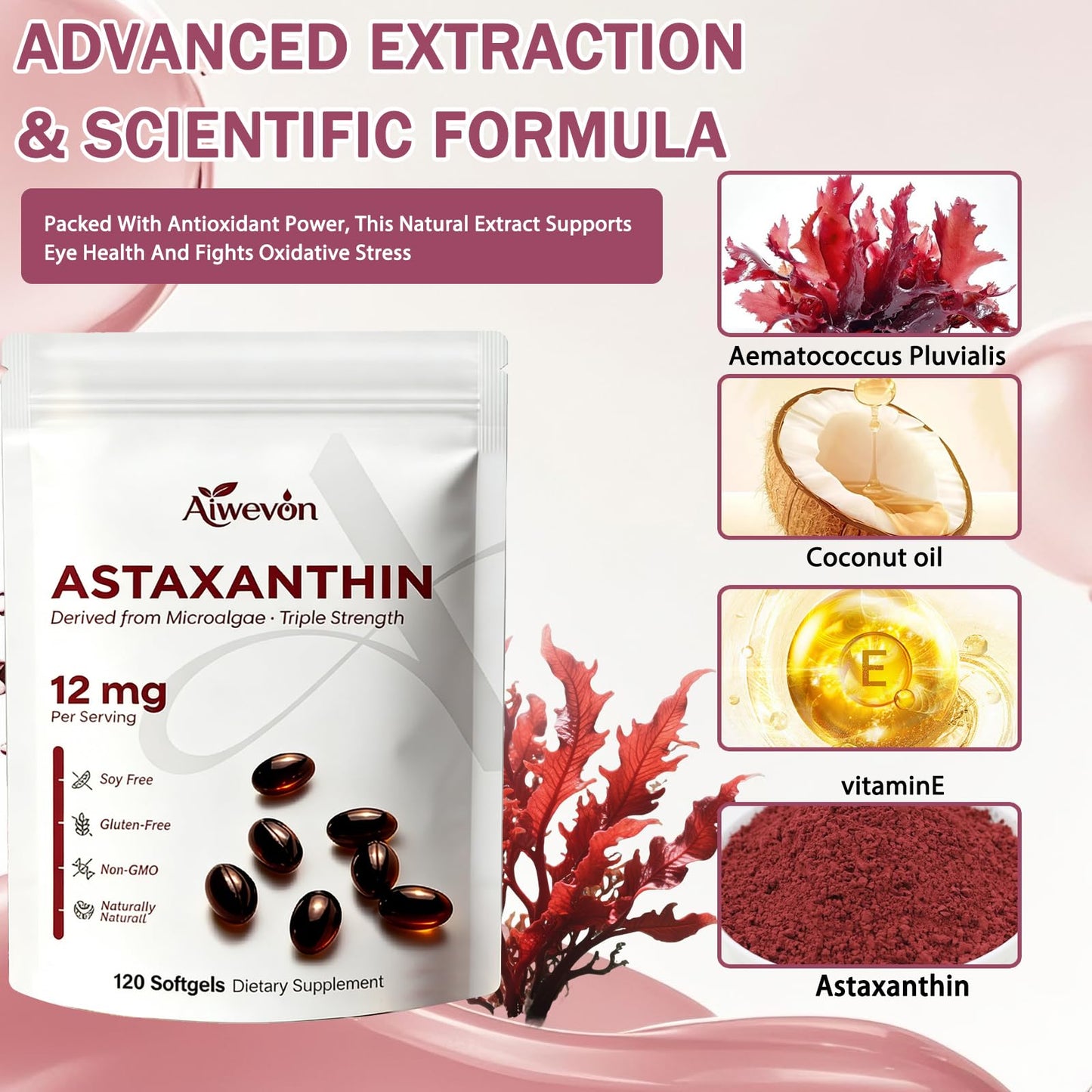 Aiwevon Astaxanthin Supplement 12mg Capsule, 120 Count