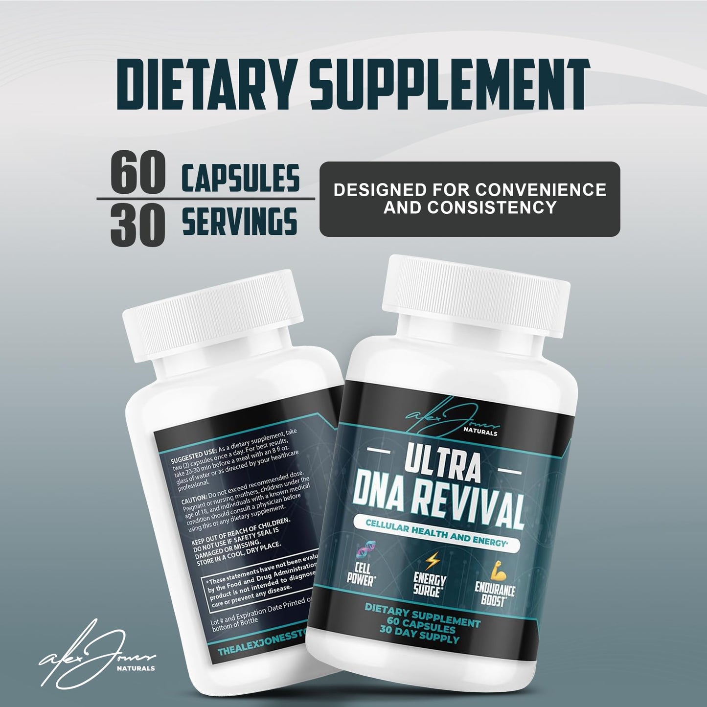 Alex Jones Naturals NAD+ Ultra DNA Revival, Cellular Energy Support Capsule, 60 Count
