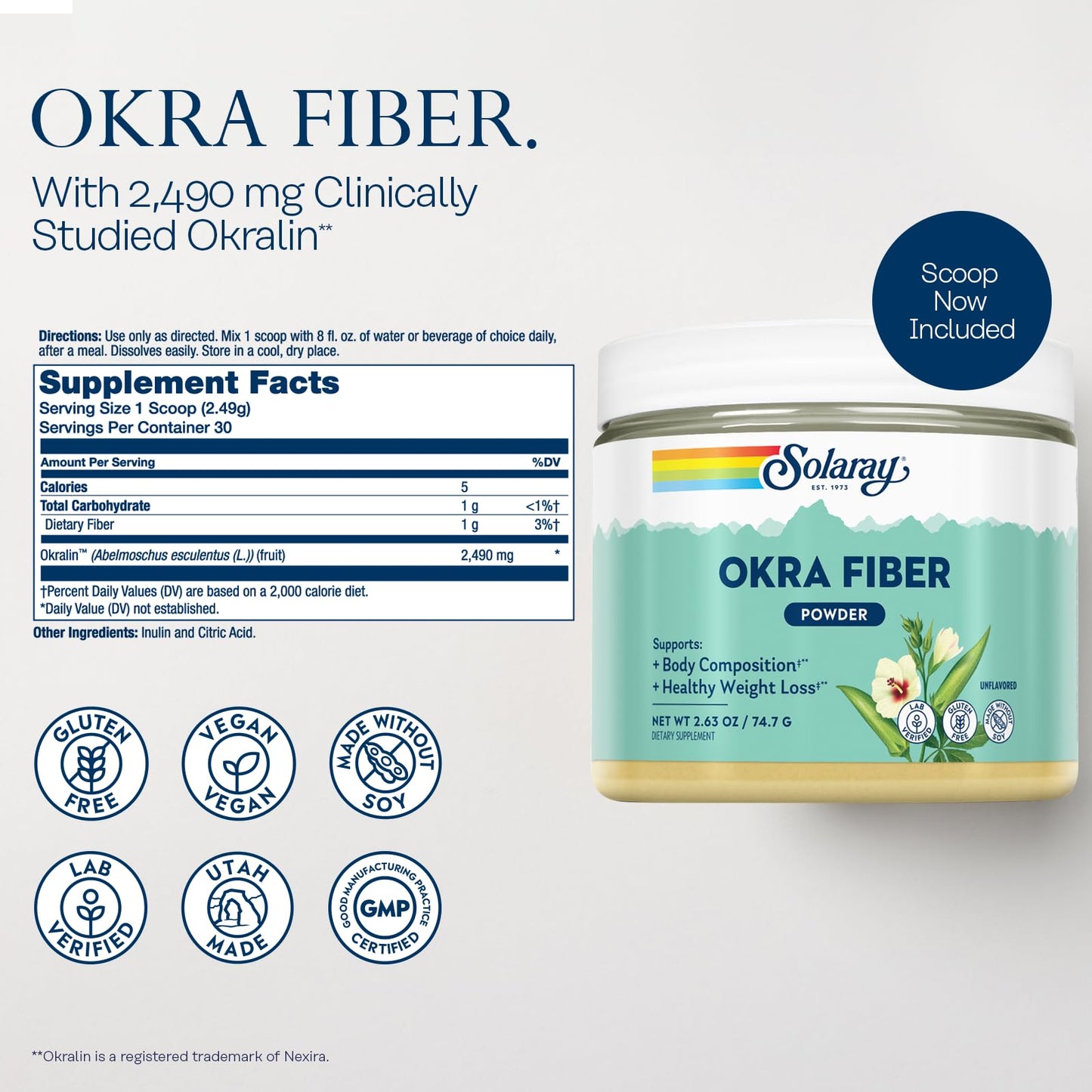 Solaray Okra Fiber Powder and Digestive Enzyme Supplement Bundle, 90 Capsules