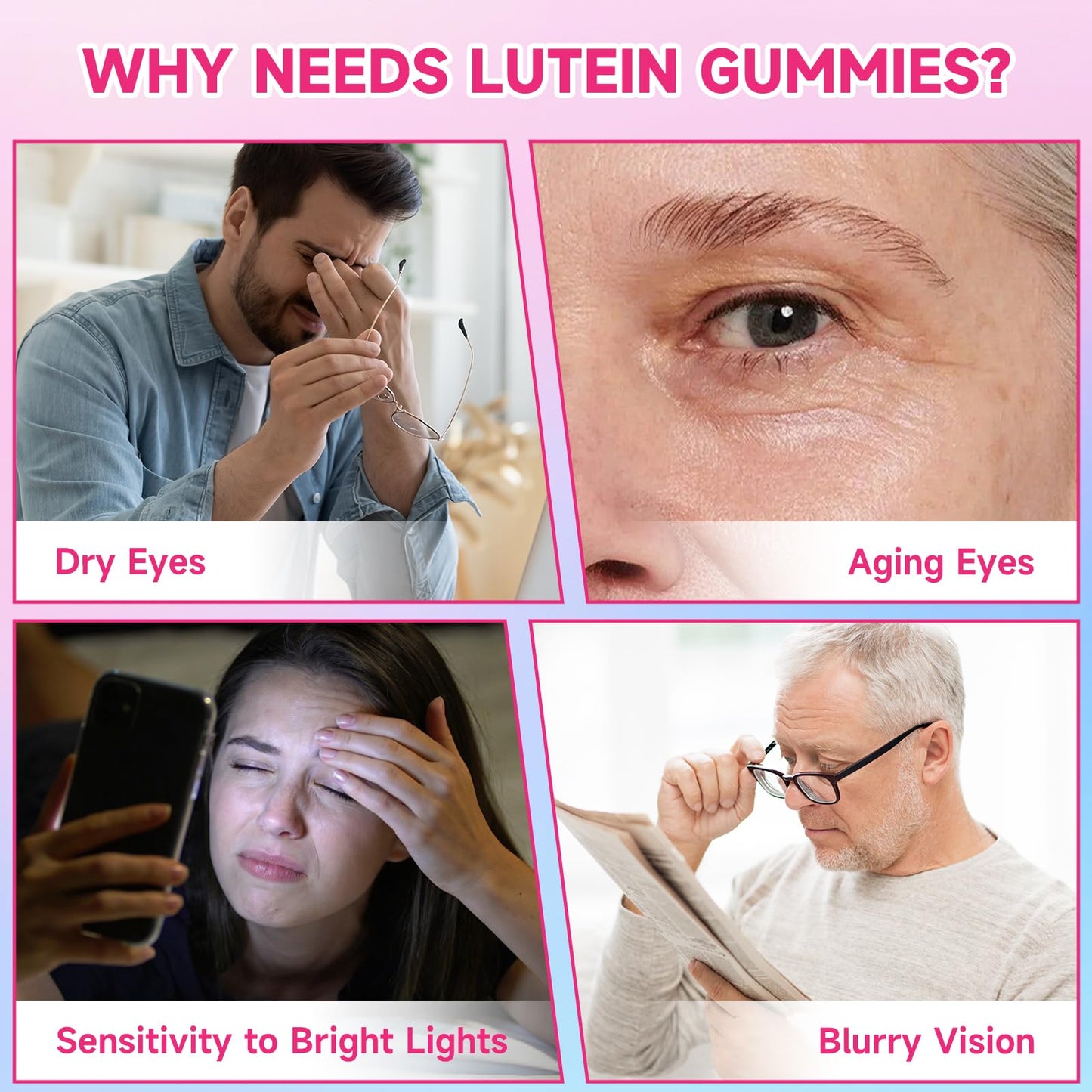 XIAAN Lutein and Zeaxanthin Gummies with Zeaxanthin, Vitamins A, C, E, Bilberry, Astaxanthin for Vision Health - Raspberry Flavor, Sugar-Free/Vegan - 120 Gummies