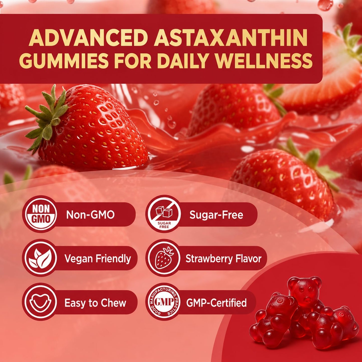 isLandear Astaxanthin Gummies 24mg Max with 12mg Per Gummy, 60 Count